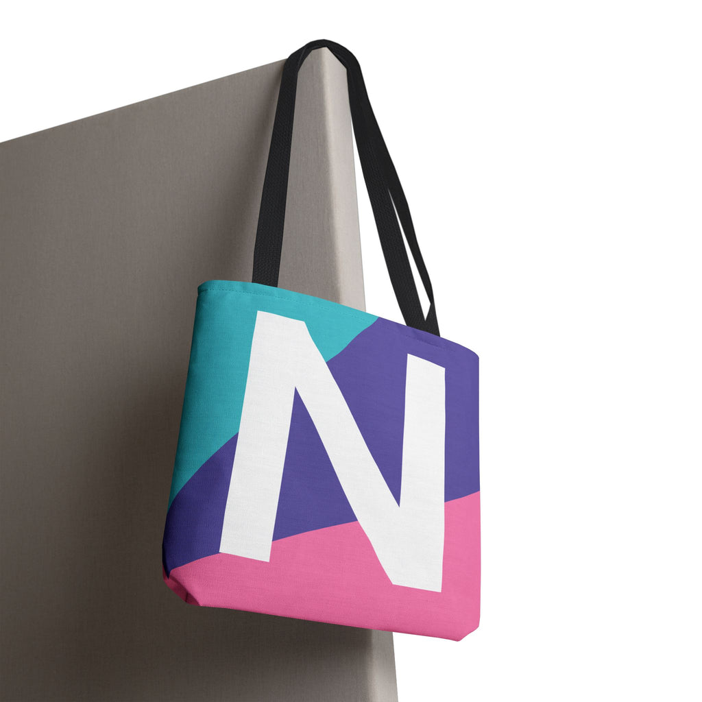 Monogram 'N' Colorblock Tote Bag — Personalized Initial N Shoulder Tote