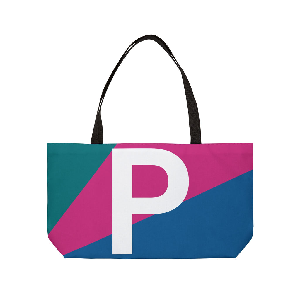 Personalized 'P' Colorblock Tote Bag — Monogram Weekender Tote