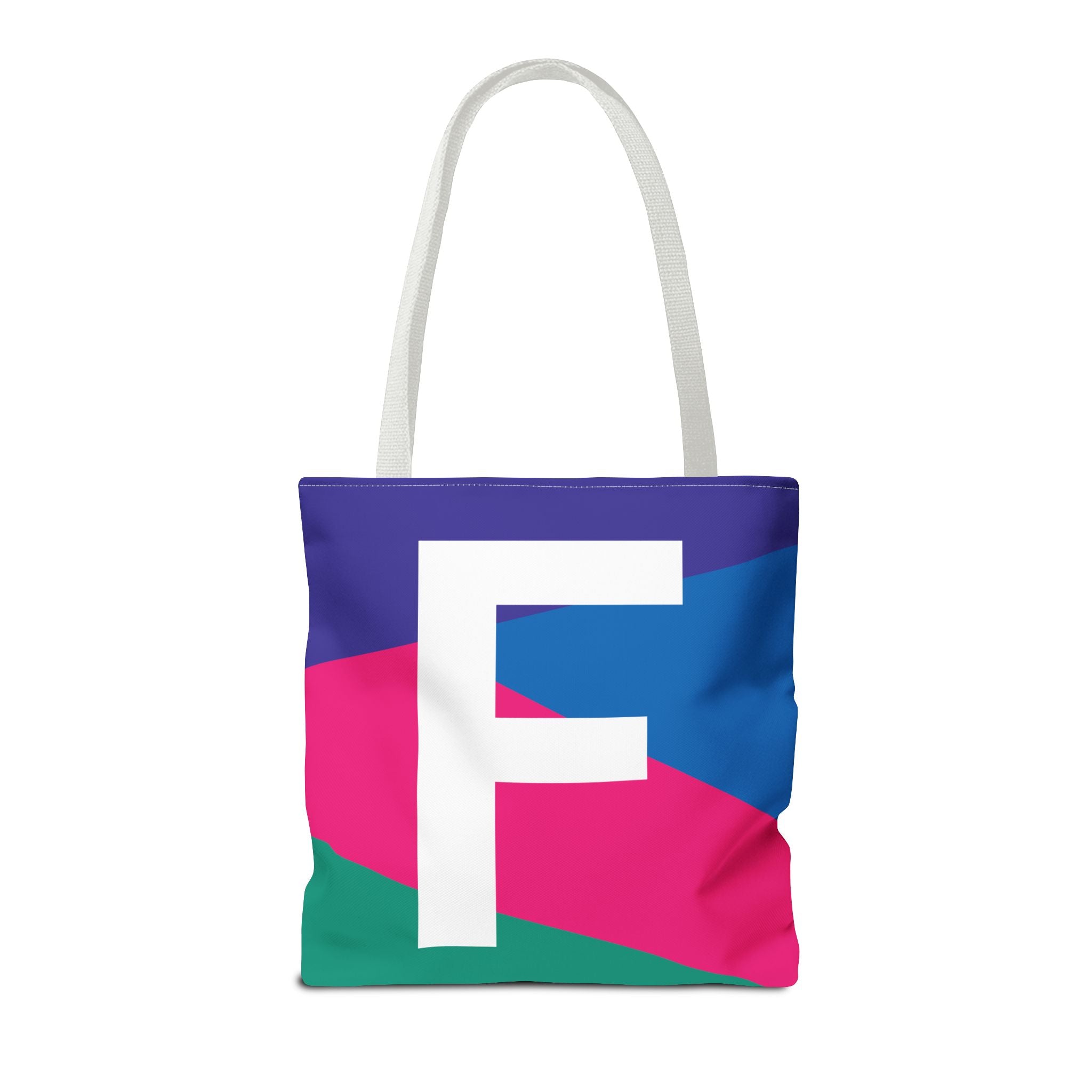 Monogram 'F' Colorblock Tote Bag — Personalized Initial F Shoulder Tote
