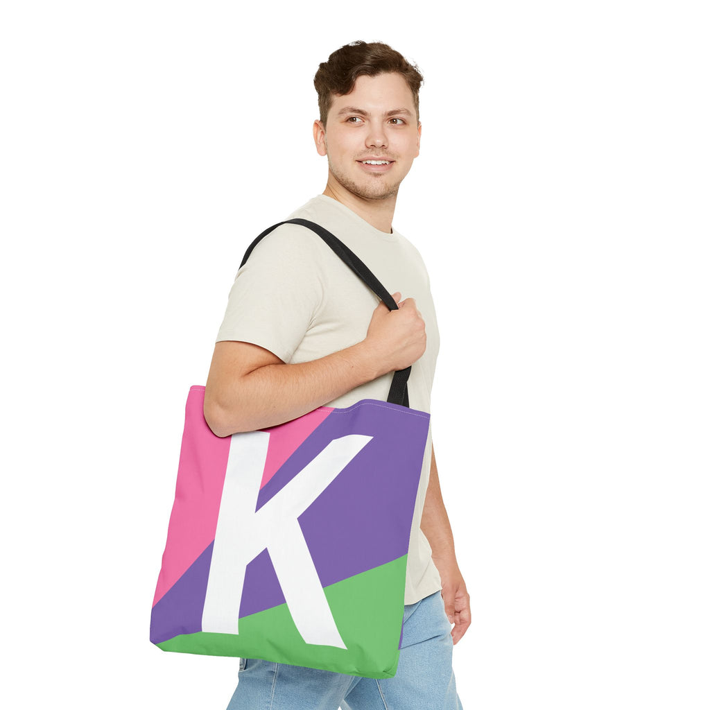 Monogram 'K' Colorblock Tote Bag — Personalized Initial K Shoulder Tote