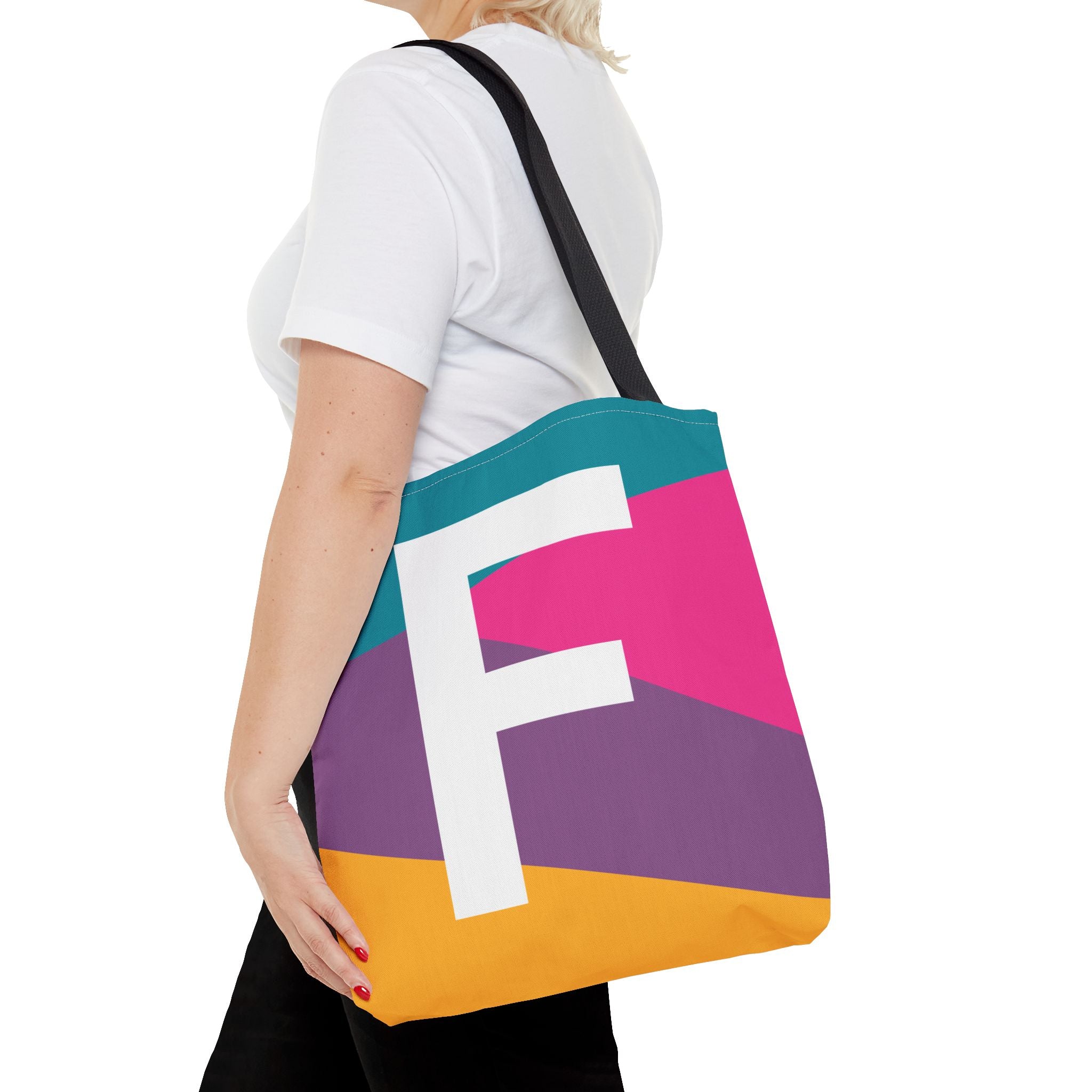 Monogram 'F' Colorblock Tote Bag — Personalized Initial F Shoulder Tote