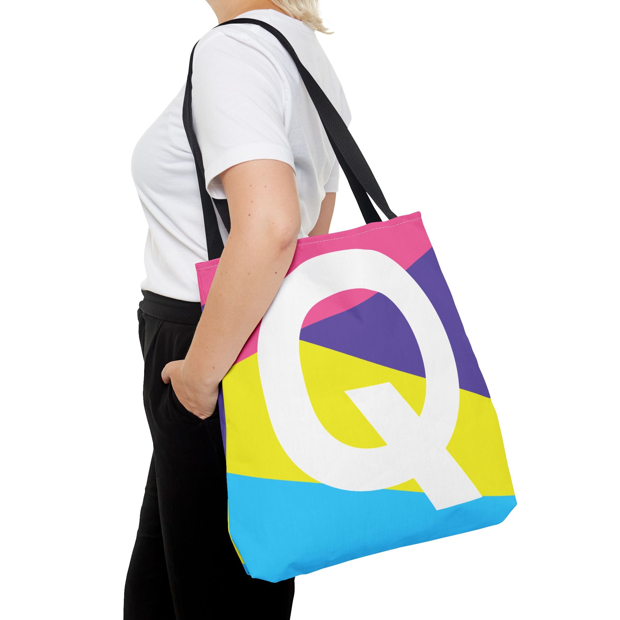 Monogram 'Q' Colorblock Tote Bag — Personalized Initial Q Shoulder Tote