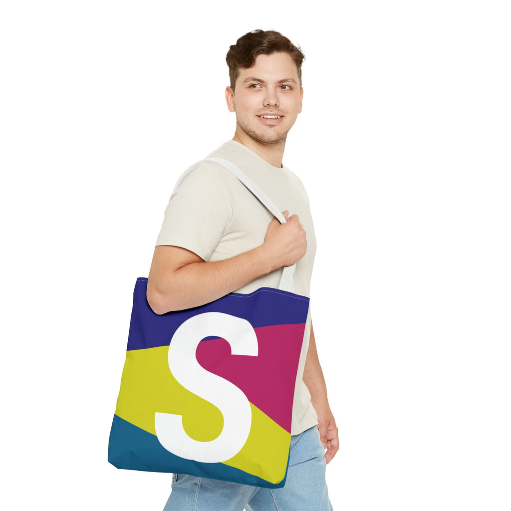 Monogram 'S' Colorblock Tote Bag — Personalized Initial S Shoulder Tote