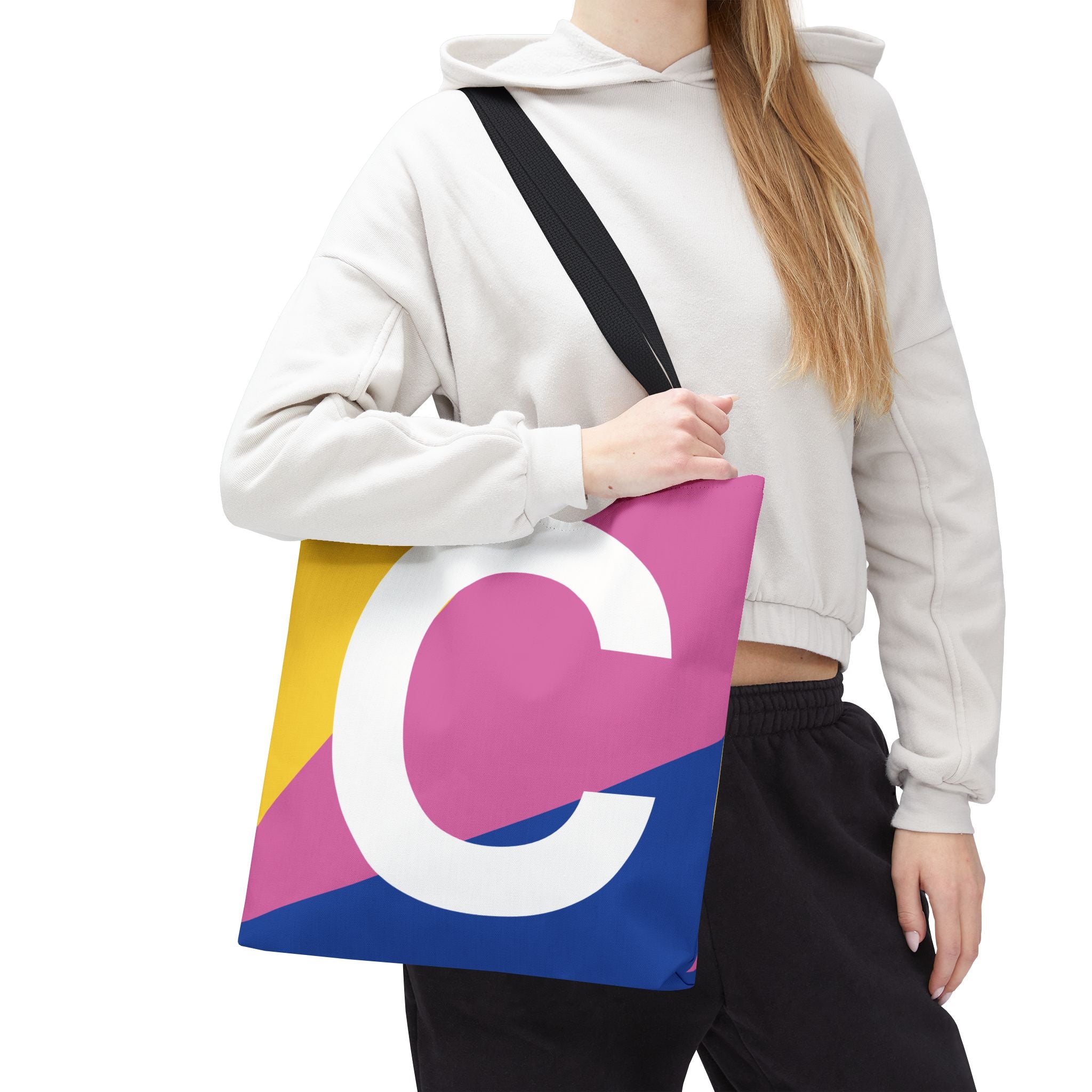 Monogram 'C' Colorblock Tote Bag — Personalized Initial C Shoulder Tote