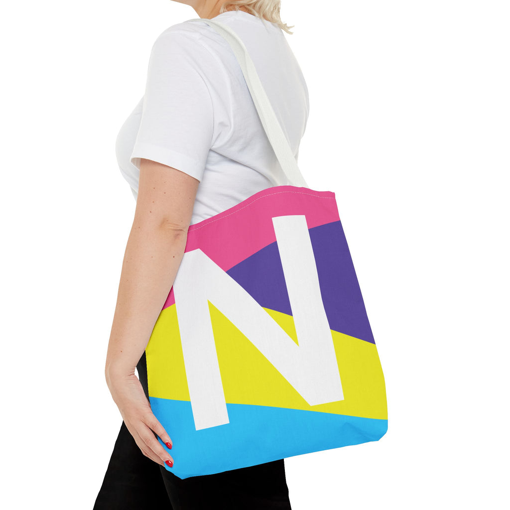 Monogram 'N' Colorblock Tote Bag — Personalized Initial N Shoulder Tote