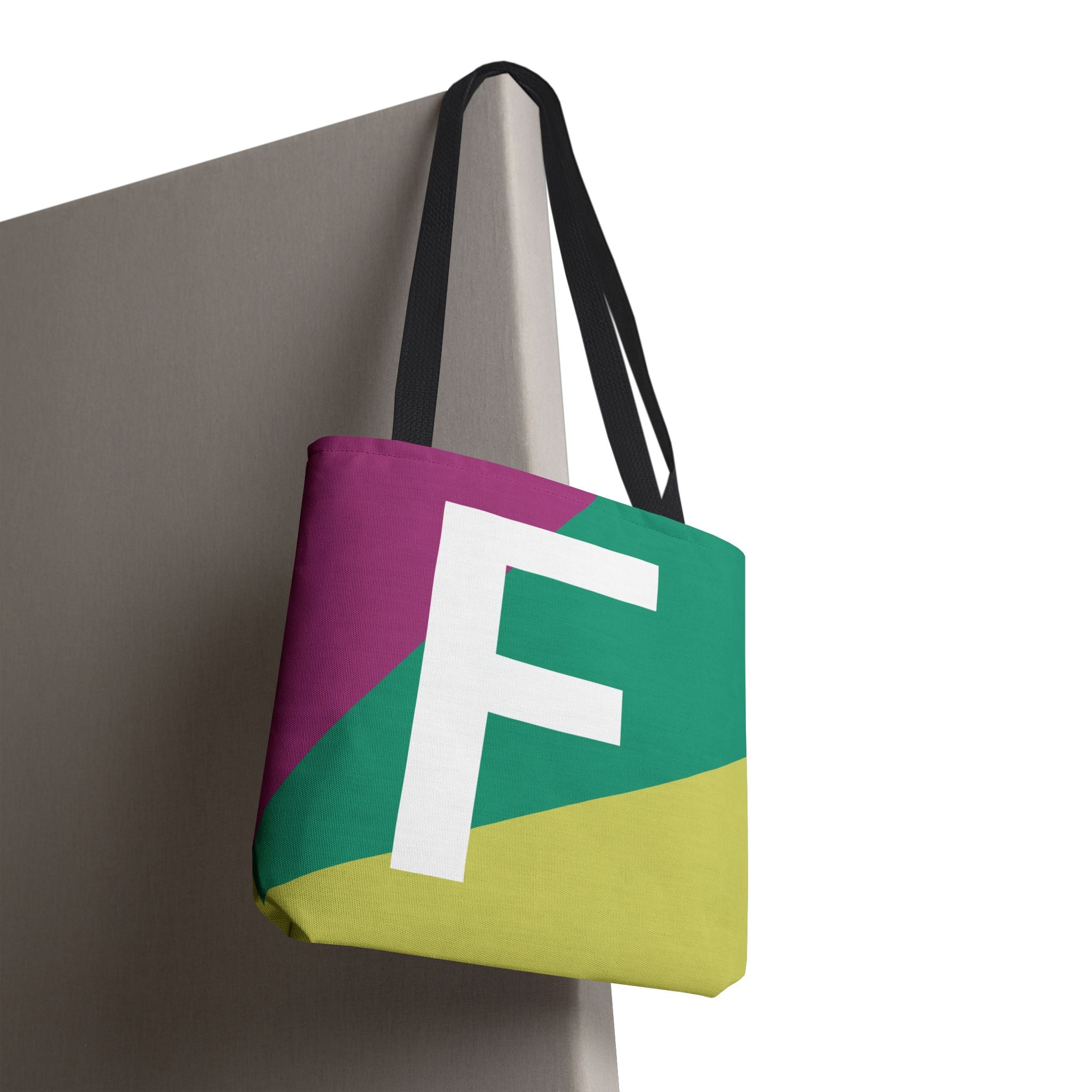 Monogram 'F' Colorblock Tote Bag — Personalized Initial F Shoulder Tote