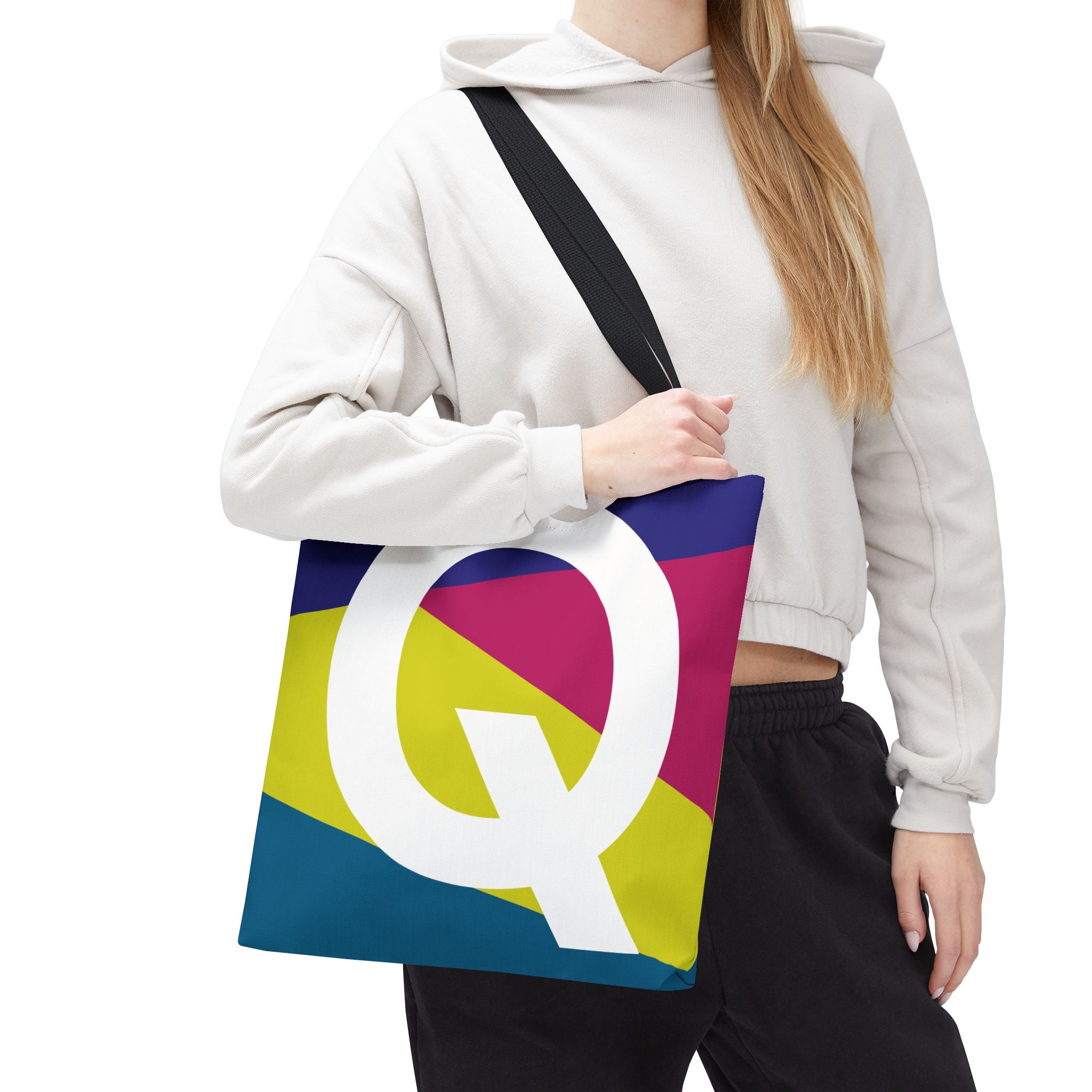 Monogram 'Q' Colorblock Tote Bag — Personalized Initial Q Shoulder Tote