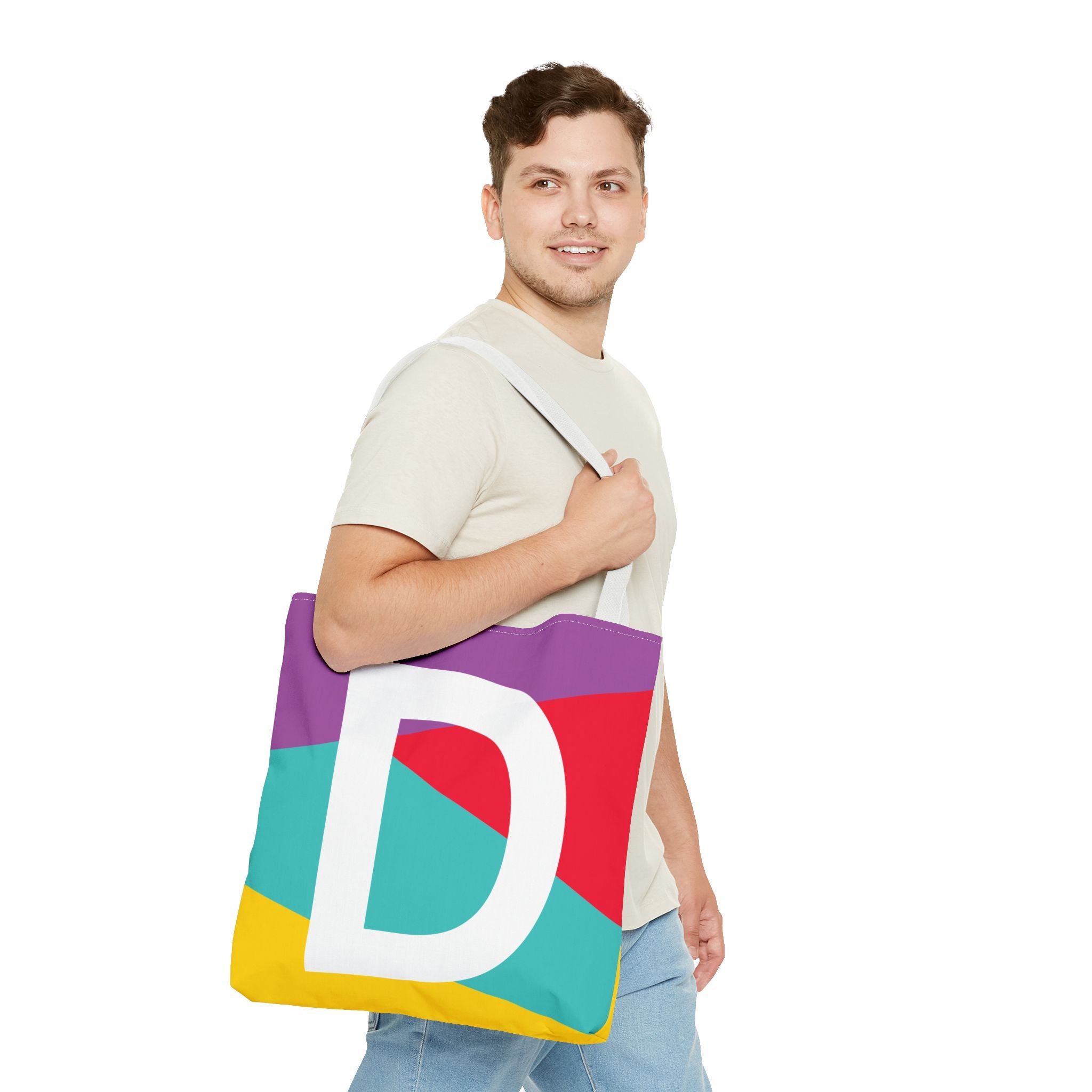 Monogram 'D' Colorblock Tote Bag — Personalized Initial D Shoulder Tote