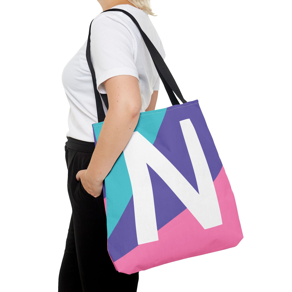 Monogram 'N' Colorblock Tote Bag — Personalized Initial N Shoulder Tote