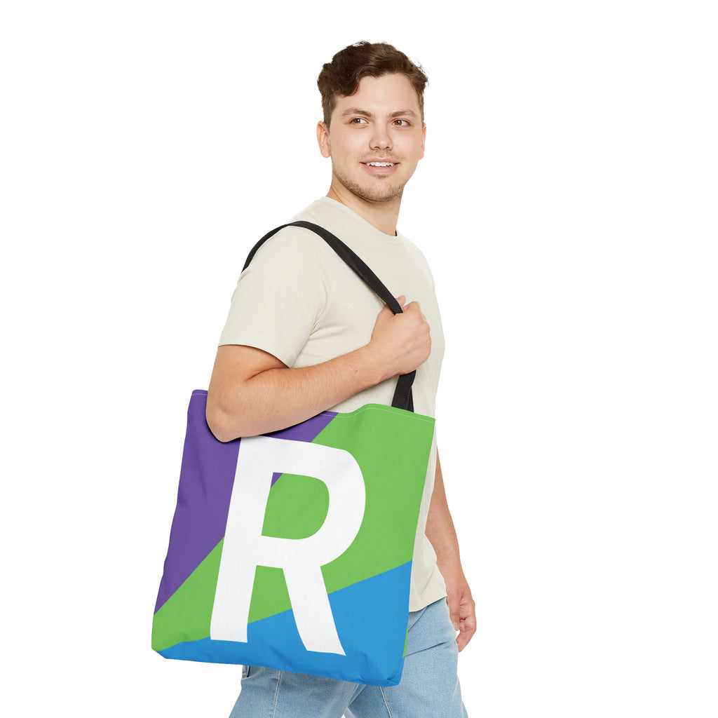 Monogram 'R' Colorblock Tote Bag — Personalized Initial R Shoulder Tote