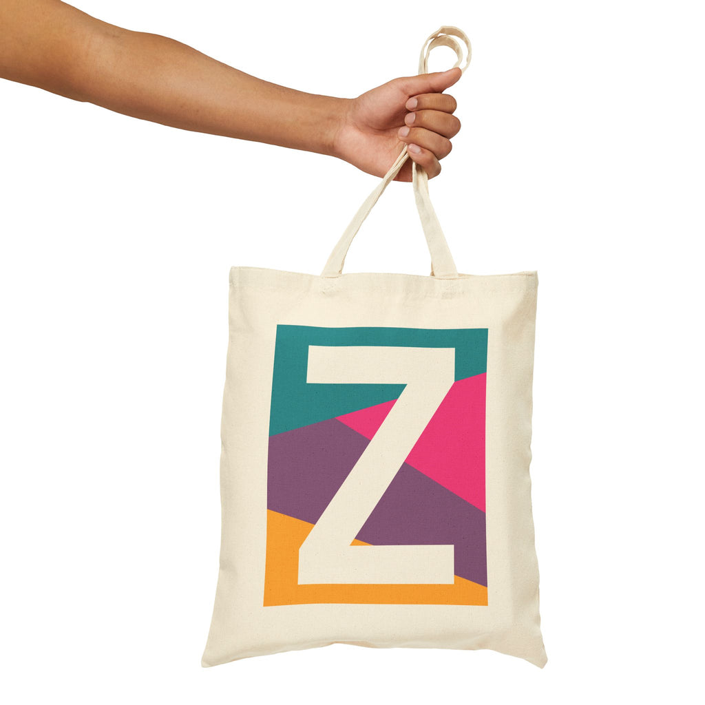 Initial Z Colorblock Canvas Tote Bag — Monogram Letter Z Reusable Grocery Tote