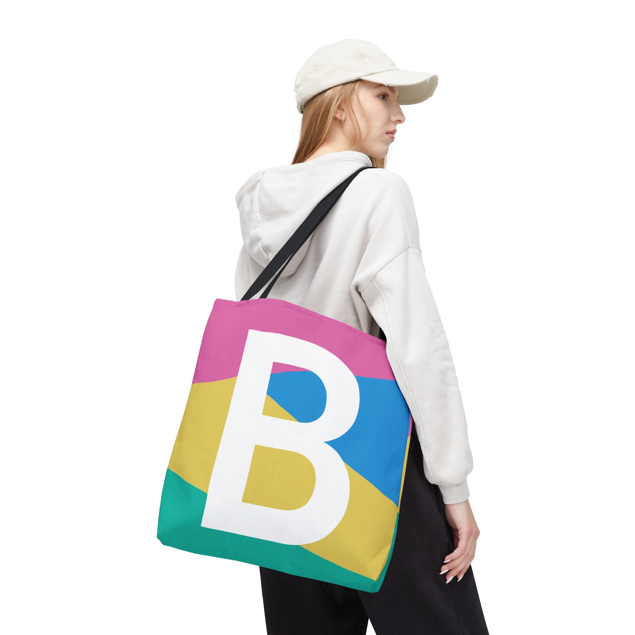 Monogram 'B' Colorblock Tote Bag — Personalized Initial B Shoulder Tote