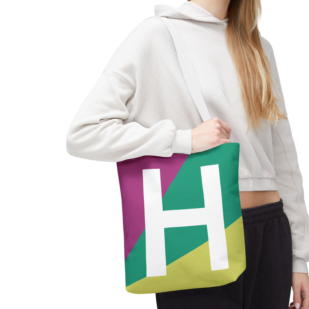 Monogram 'H' Colorblock Tote Bag — Personalized Initial H Shoulder Tote