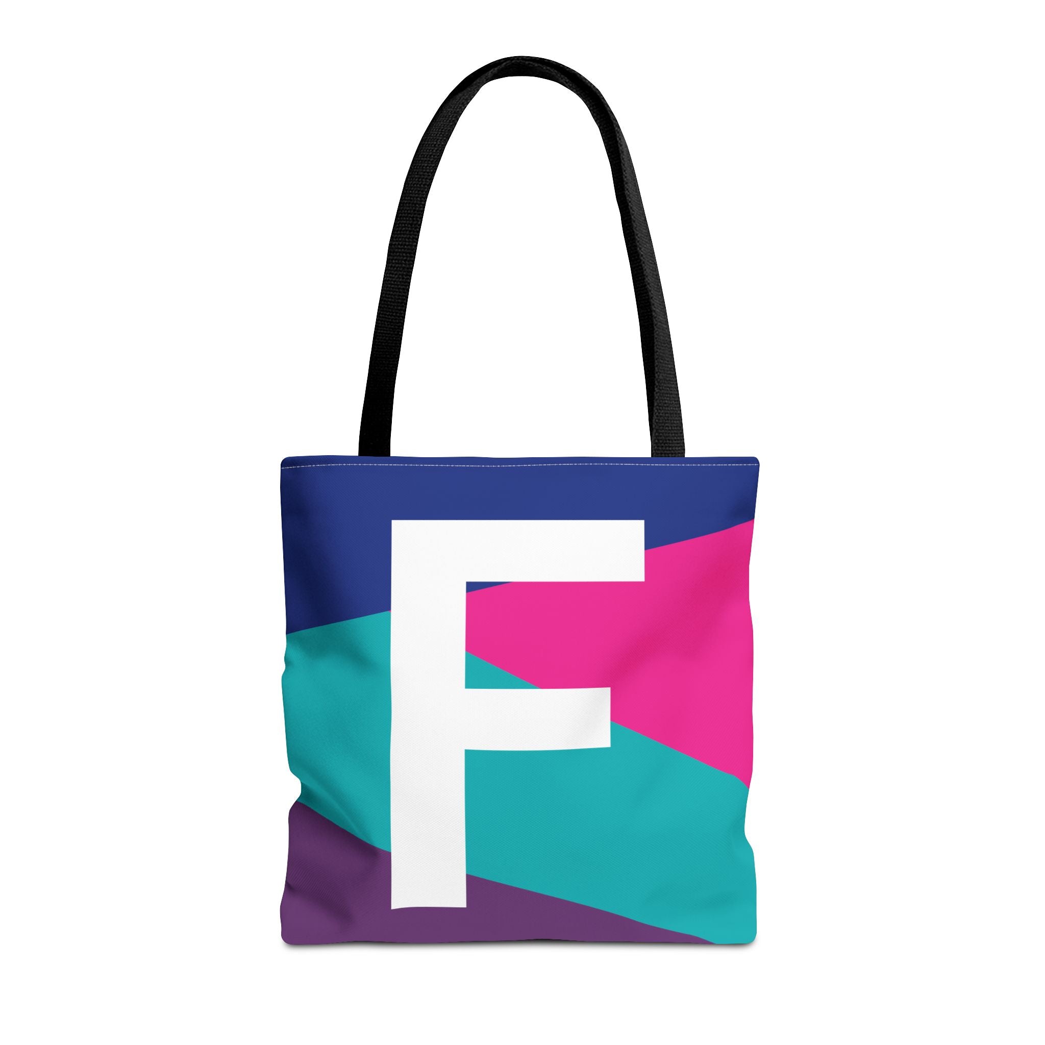 Monogram 'F' Colorblock Tote Bag — Personalized Initial F Shoulder Tote