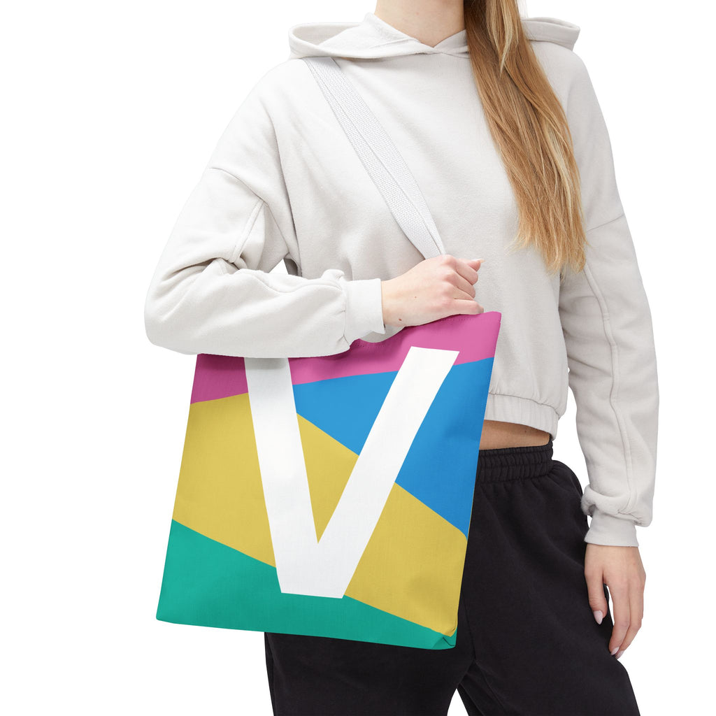 Monogram 'V' Colorblock Tote Bag — Personalized Initial V Shoulder Tote