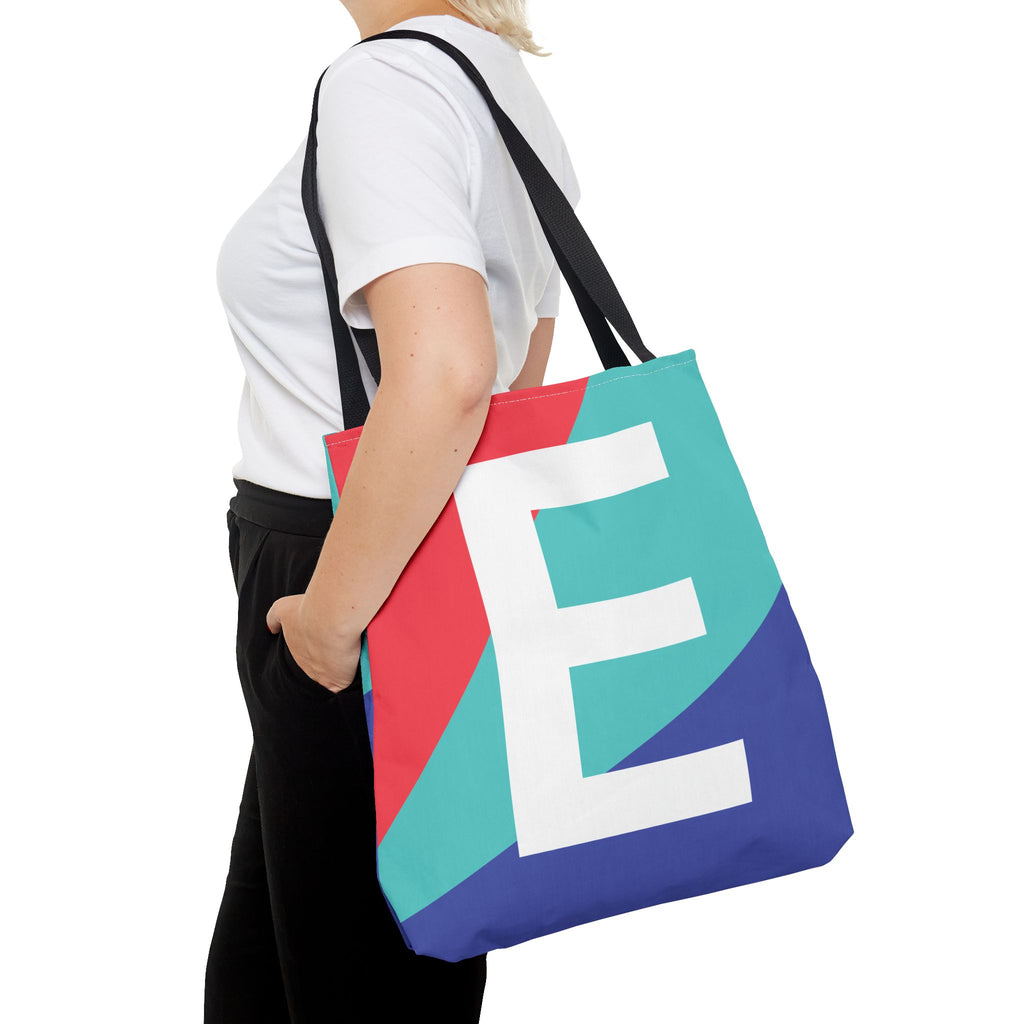 Monogram 'E' Colorblock Tote Bag — Personalized Initial E Shoulder Tote