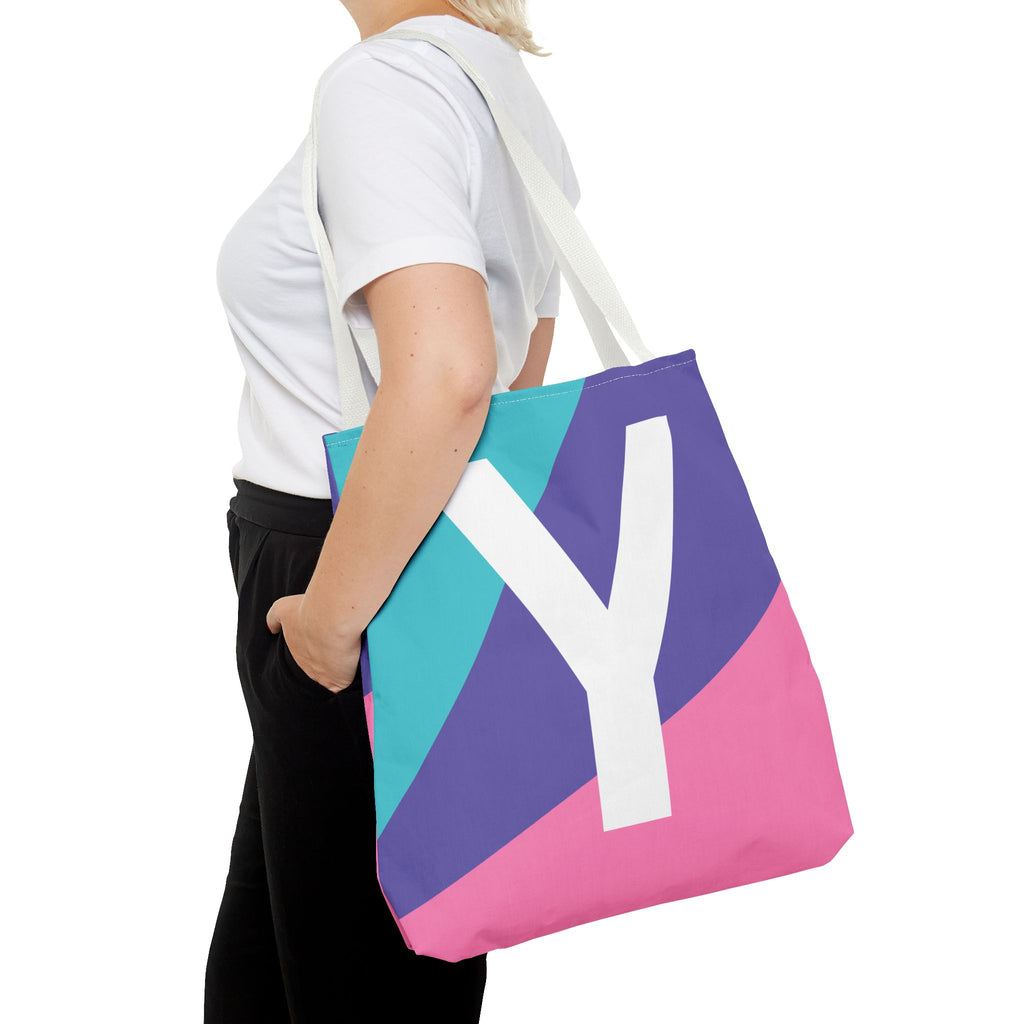 Monogram 'Y' Colorblock Tote Bag — Personalized Initial Y Shoulder Tote
