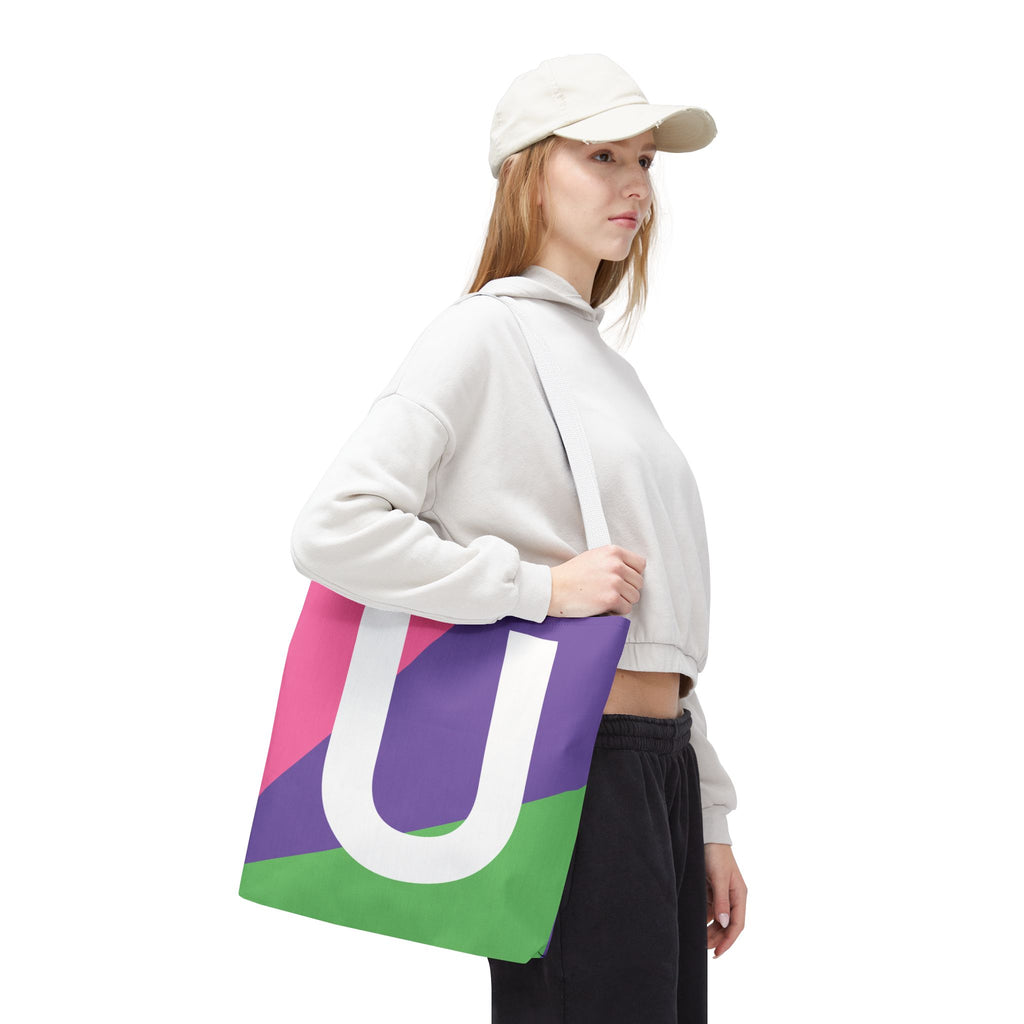 Monogram 'U' Colorblock Tote Bag — Personalized Initial U Shoulder Tote