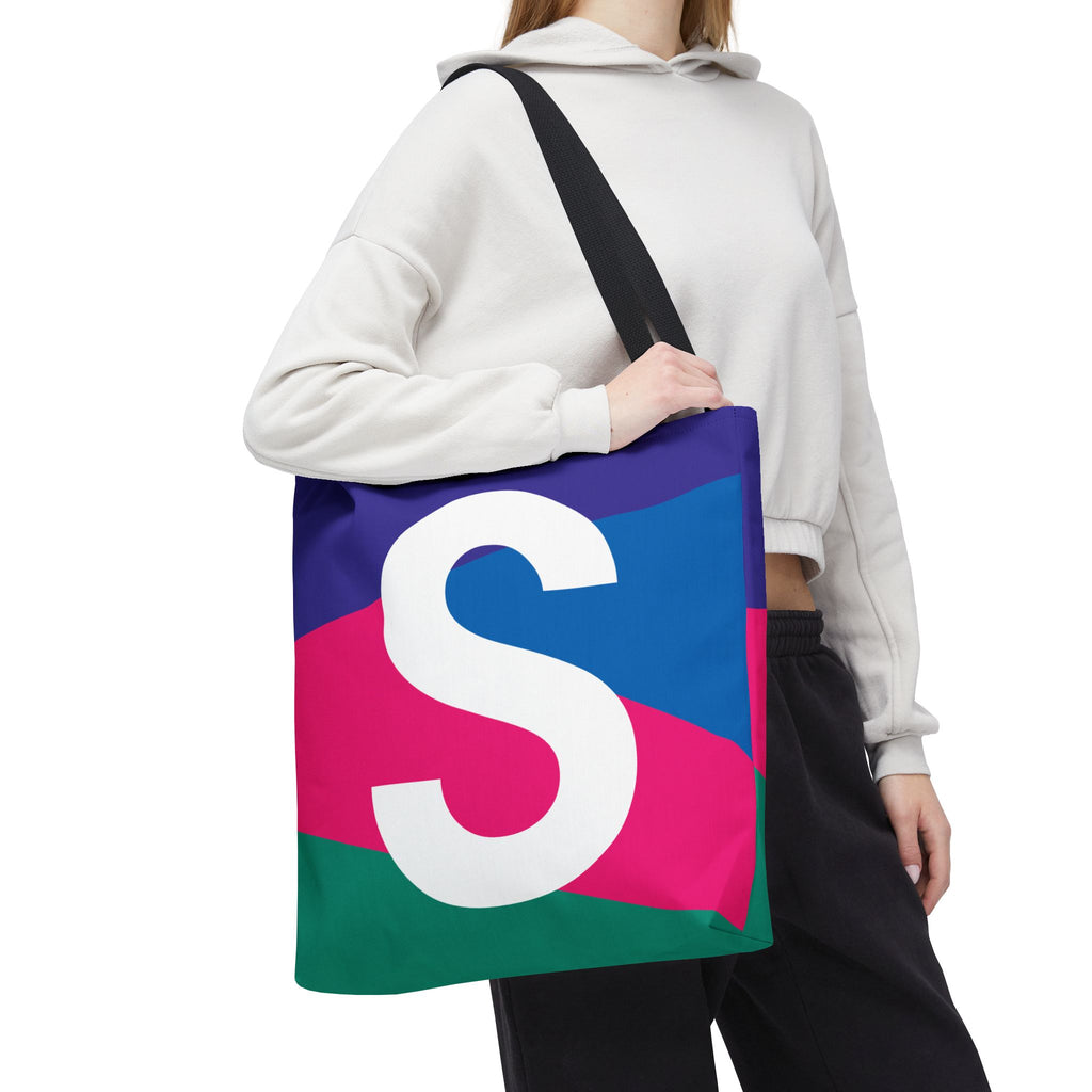 Monogram 'S' Colorblock Tote Bag — Personalized Initial S Shoulder Tote