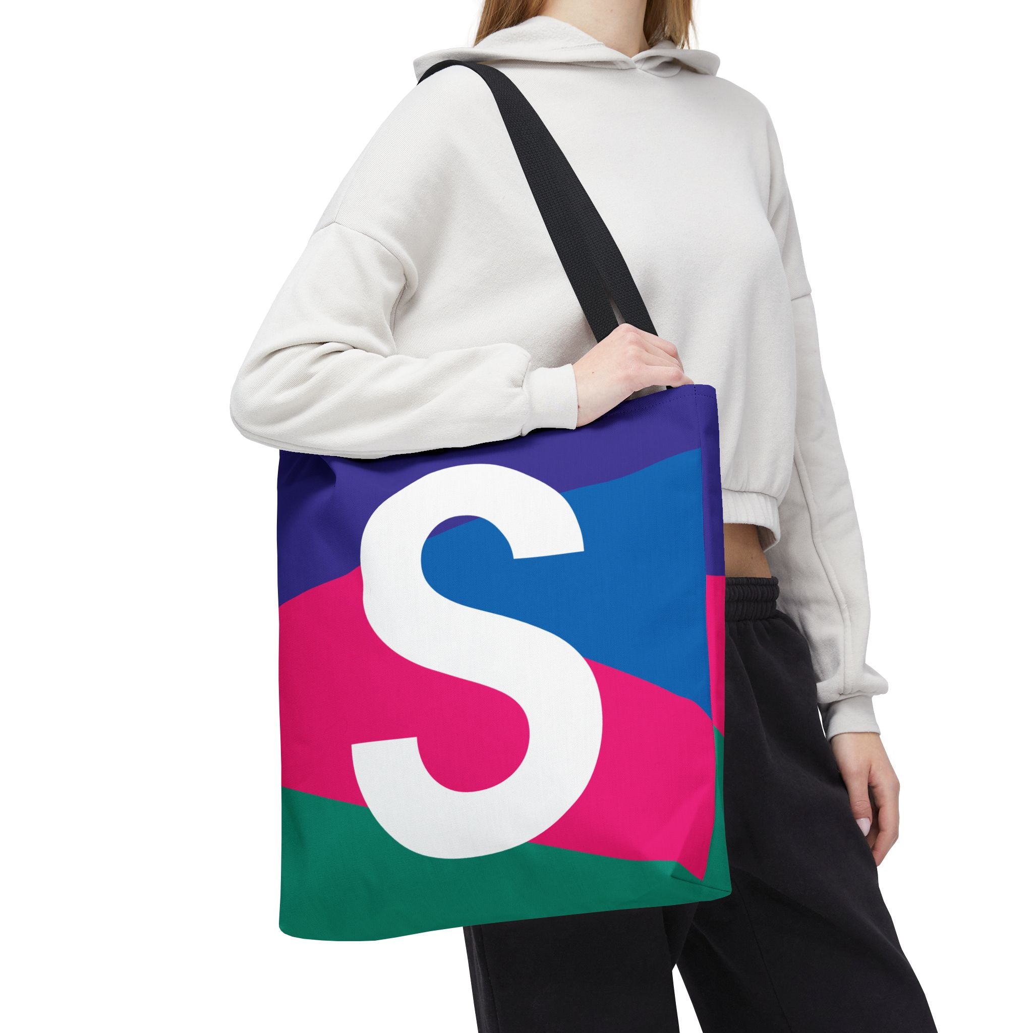 Monogram 'S' Colorblock Tote Bag — Personalized Initial S Shoulder Tote