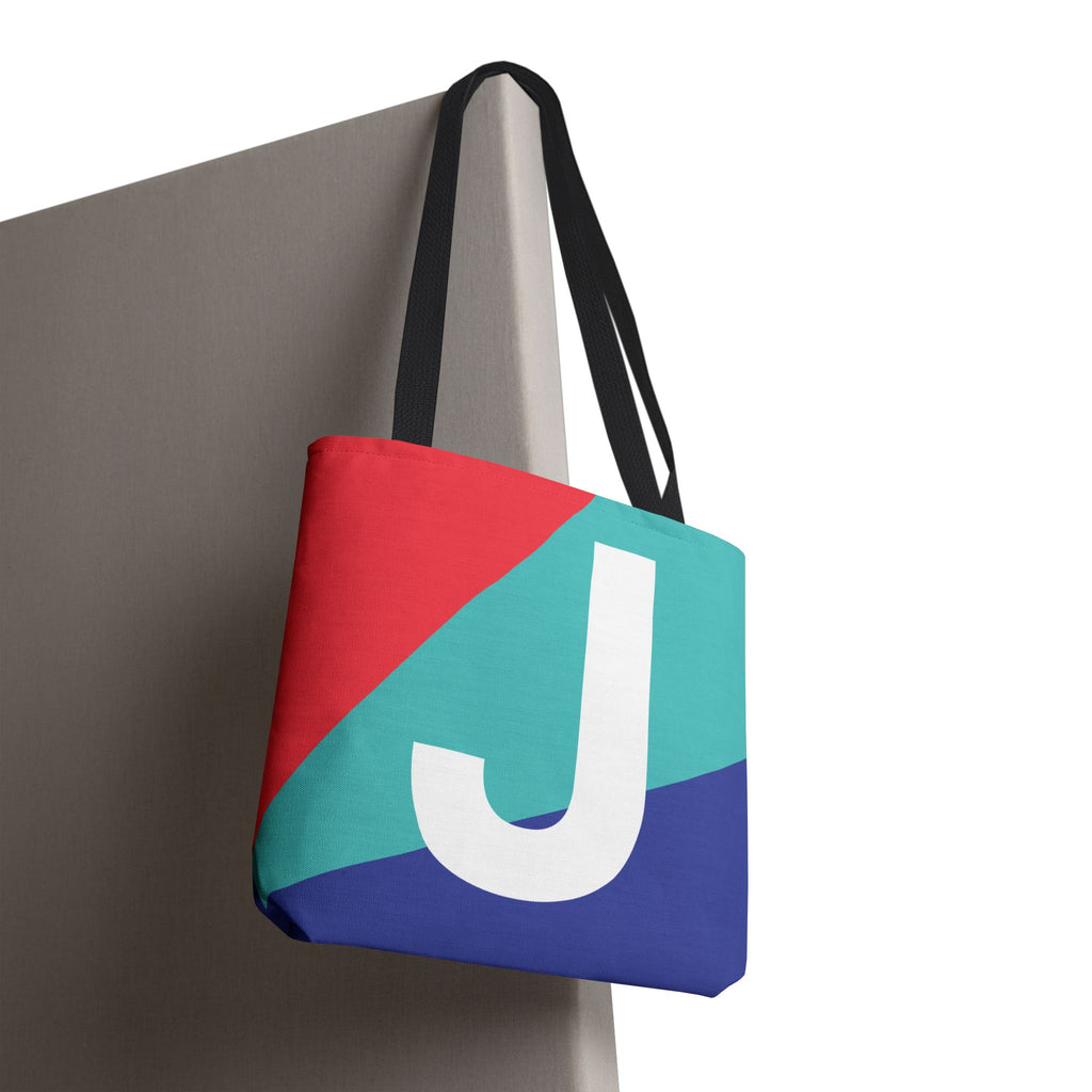 Monogram 'J' Colorblock Tote Bag — Personalized Initial J Shoulder Tote