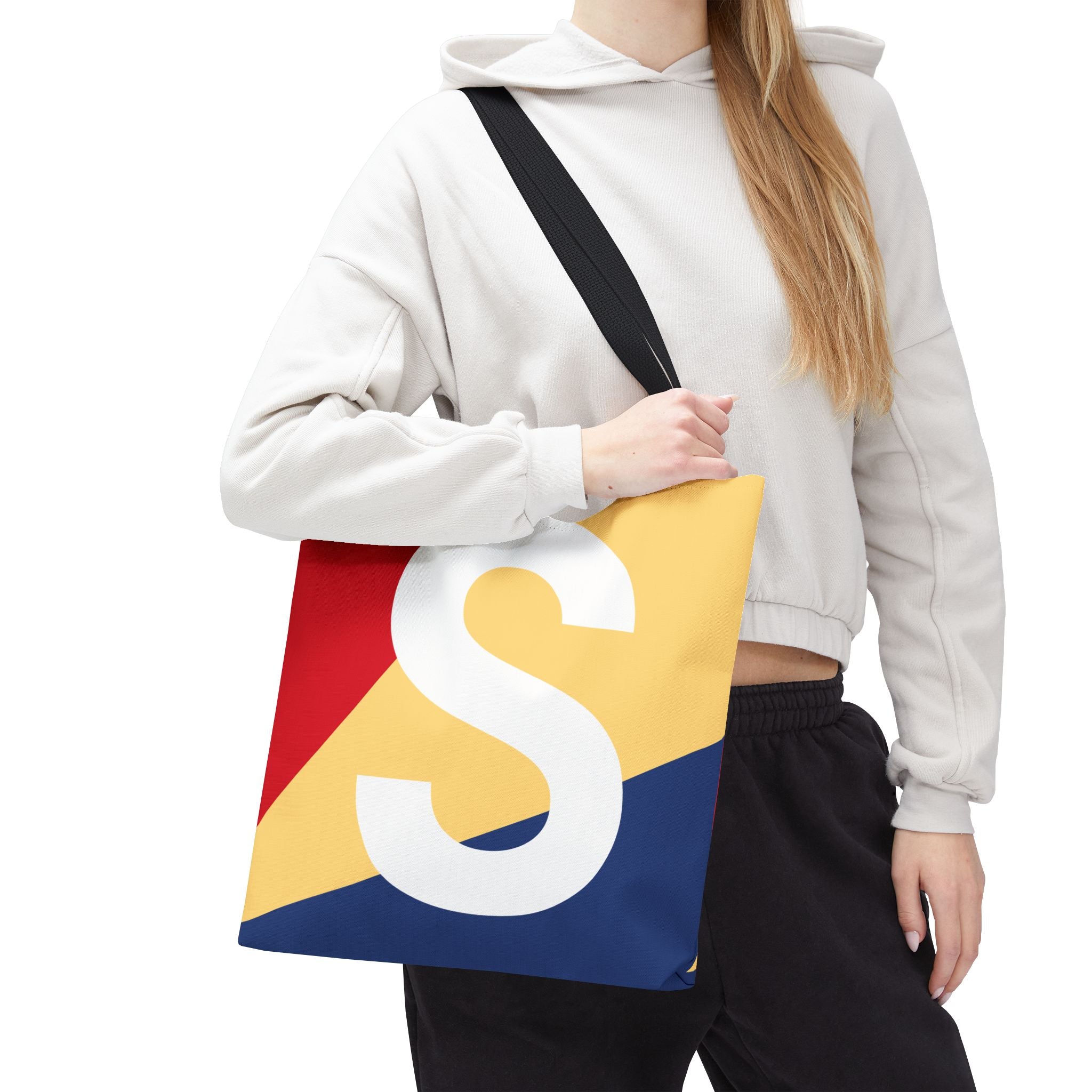 Monogram 'S' Colorblock Tote Bag — Personalized Initial S Shoulder Tote