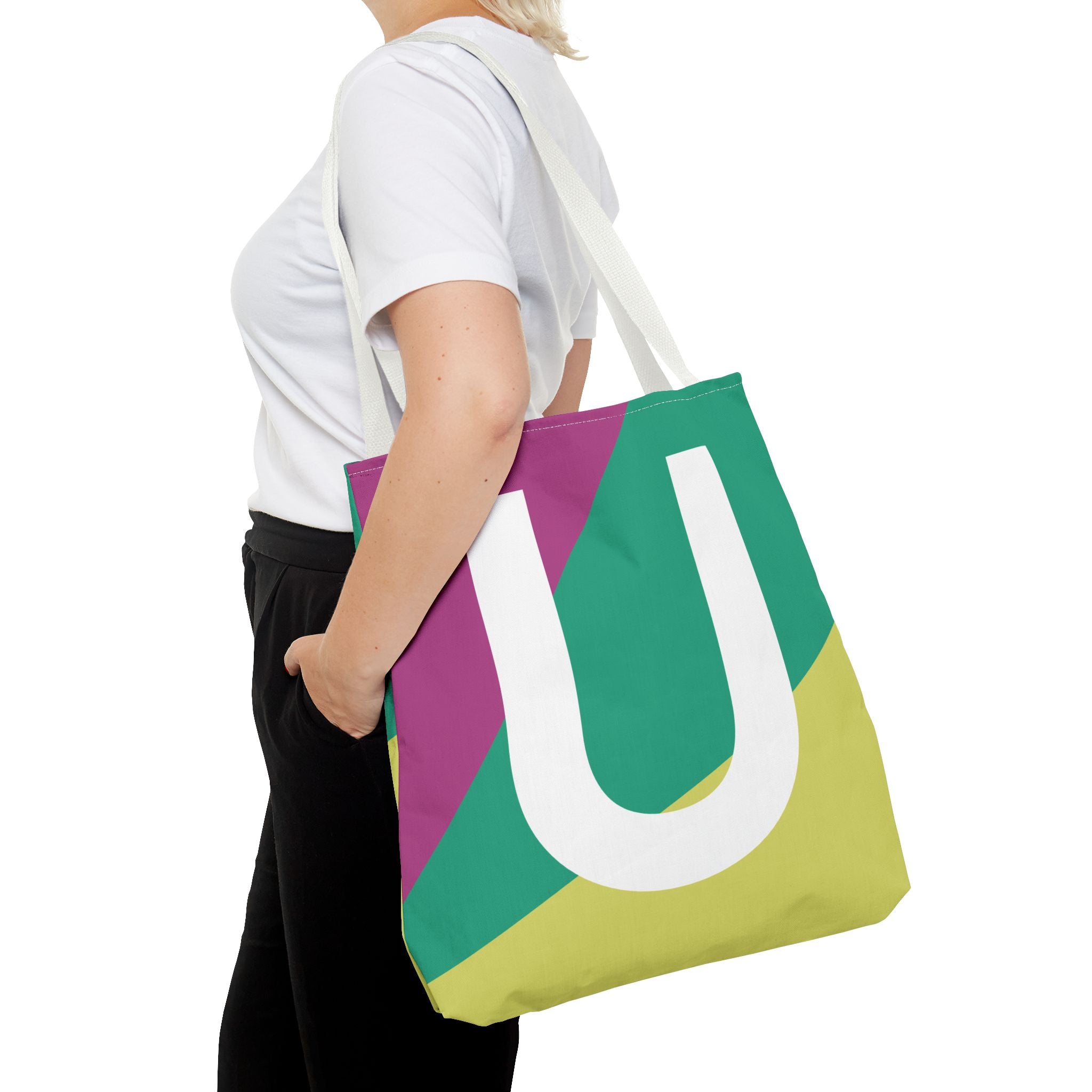 Monogram 'U' Colorblock Tote Bag — Personalized Initial U Shoulder Tote