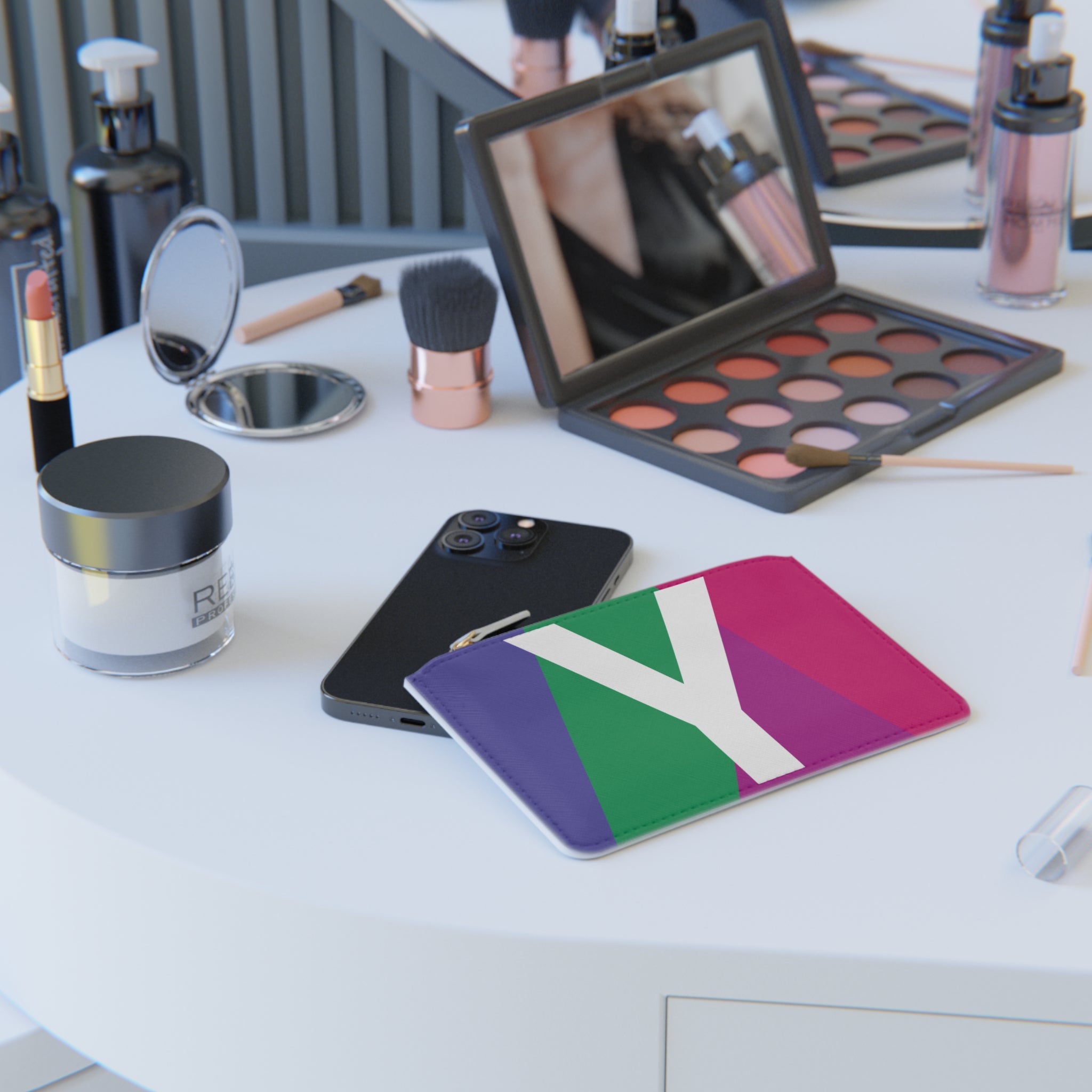Initial Y Mini Clutch — Colorblock Monogram Wristlet Wallet