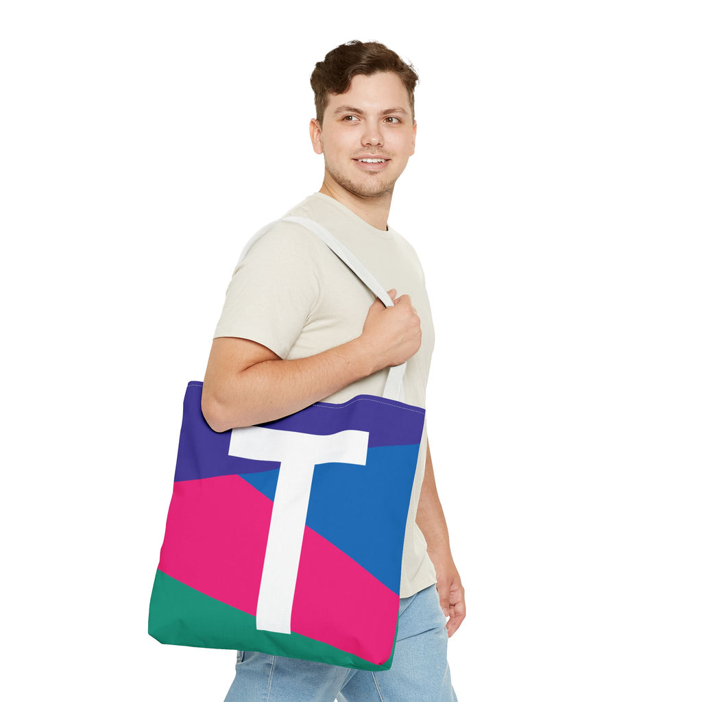 Monogram 'T' Colorblock Tote Bag — Personalized Initial T Shoulder Tote