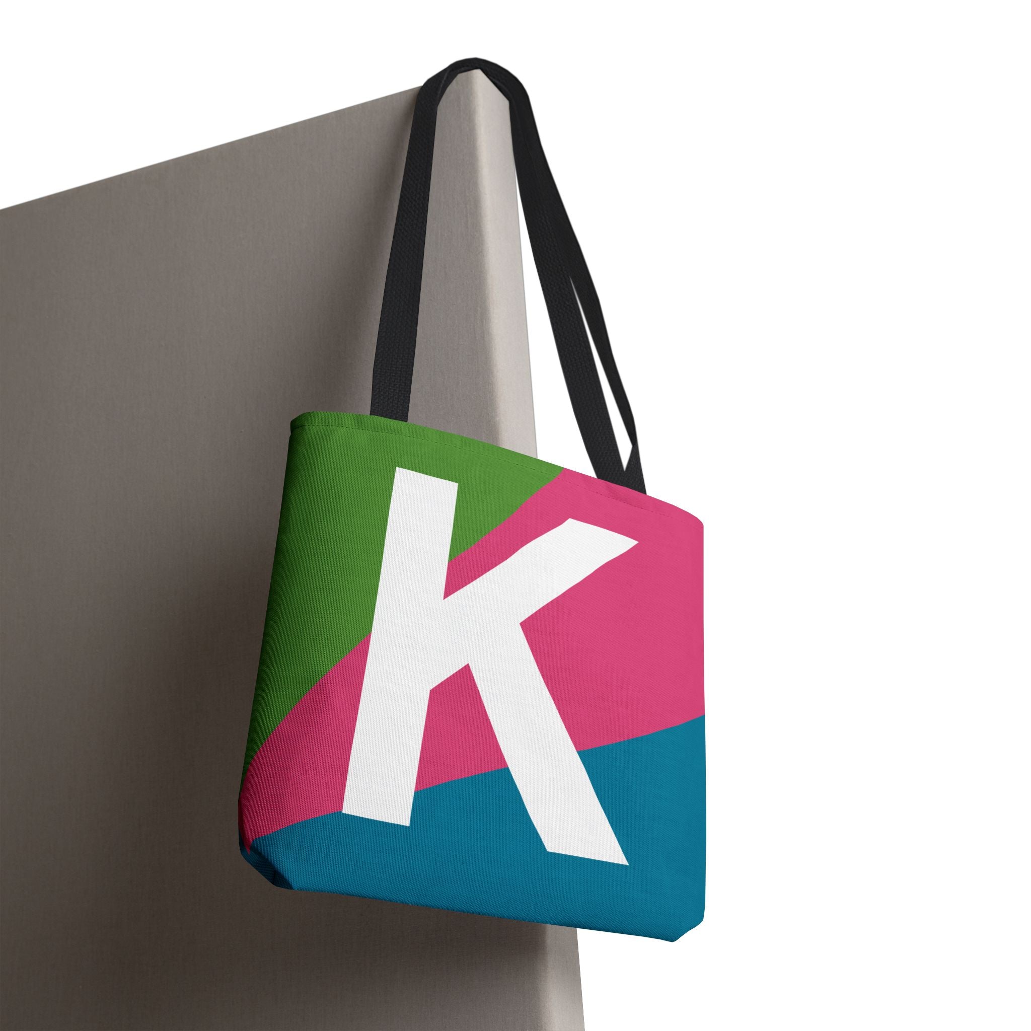 Monogram 'K' Colorblock Tote Bag — Personalized Initial K Shoulder Tote