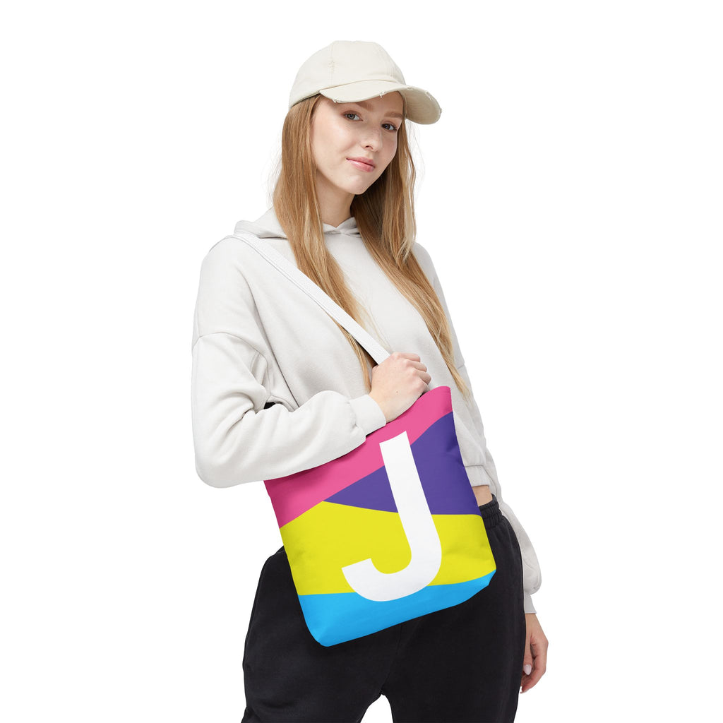 Monogram 'J' Colorblock Tote Bag — Personalized Initial J Shoulder Tote