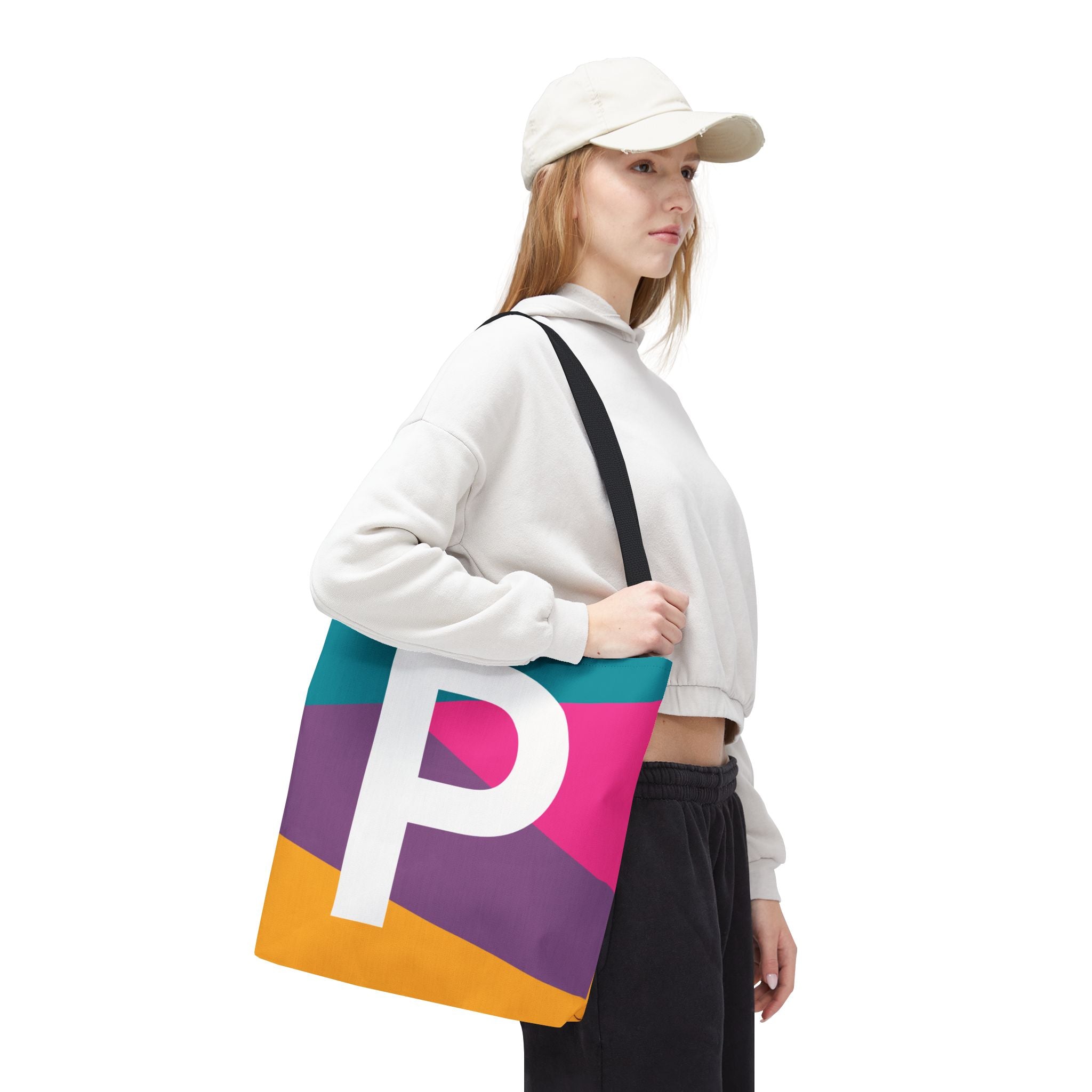 Monogram 'P' Colorblock Tote Bag — Personalized Initial P Shoulder Tote