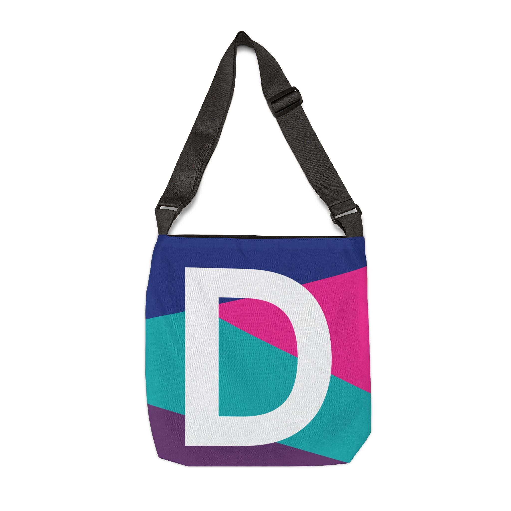 Initial Letter 'D' Colorblock Adjustable Tote Bag — Monogram Alphabet Shoulder Bag