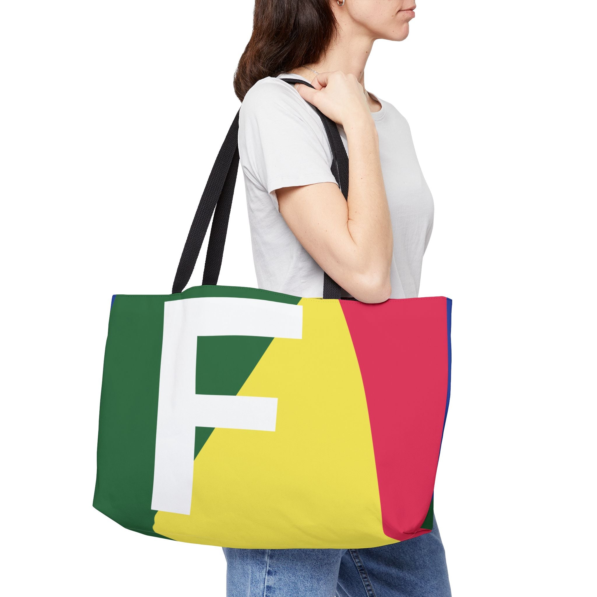 Personalized 'F' Colorblock Tote Bag — Monogram Weekender Tote