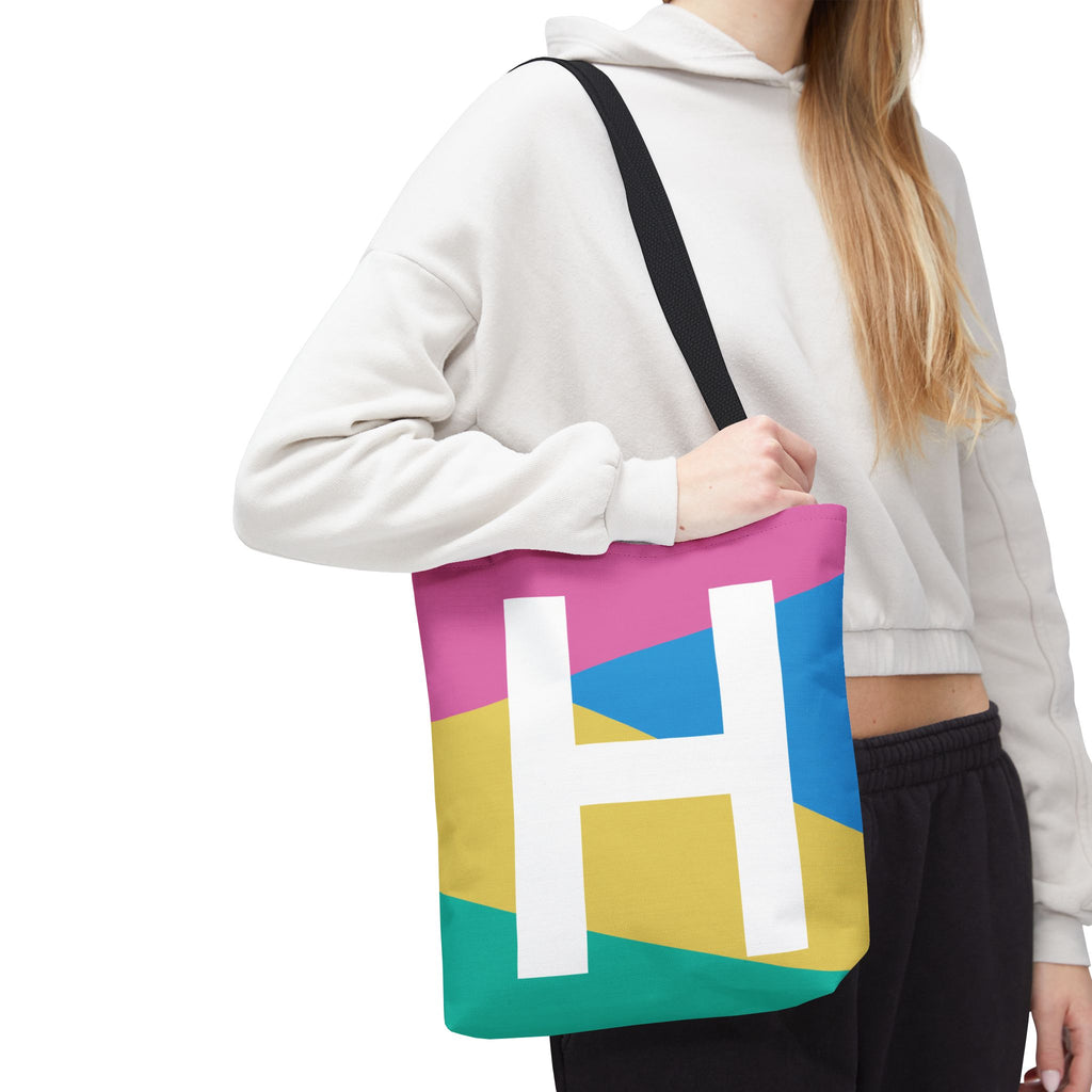 Monogram 'H' Colorblock Tote Bag — Personalized Initial H Shoulder Tote
