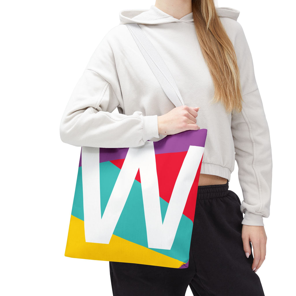 Monogram 'W' Colorblock Tote Bag — Personalized Initial W Shoulder Tote