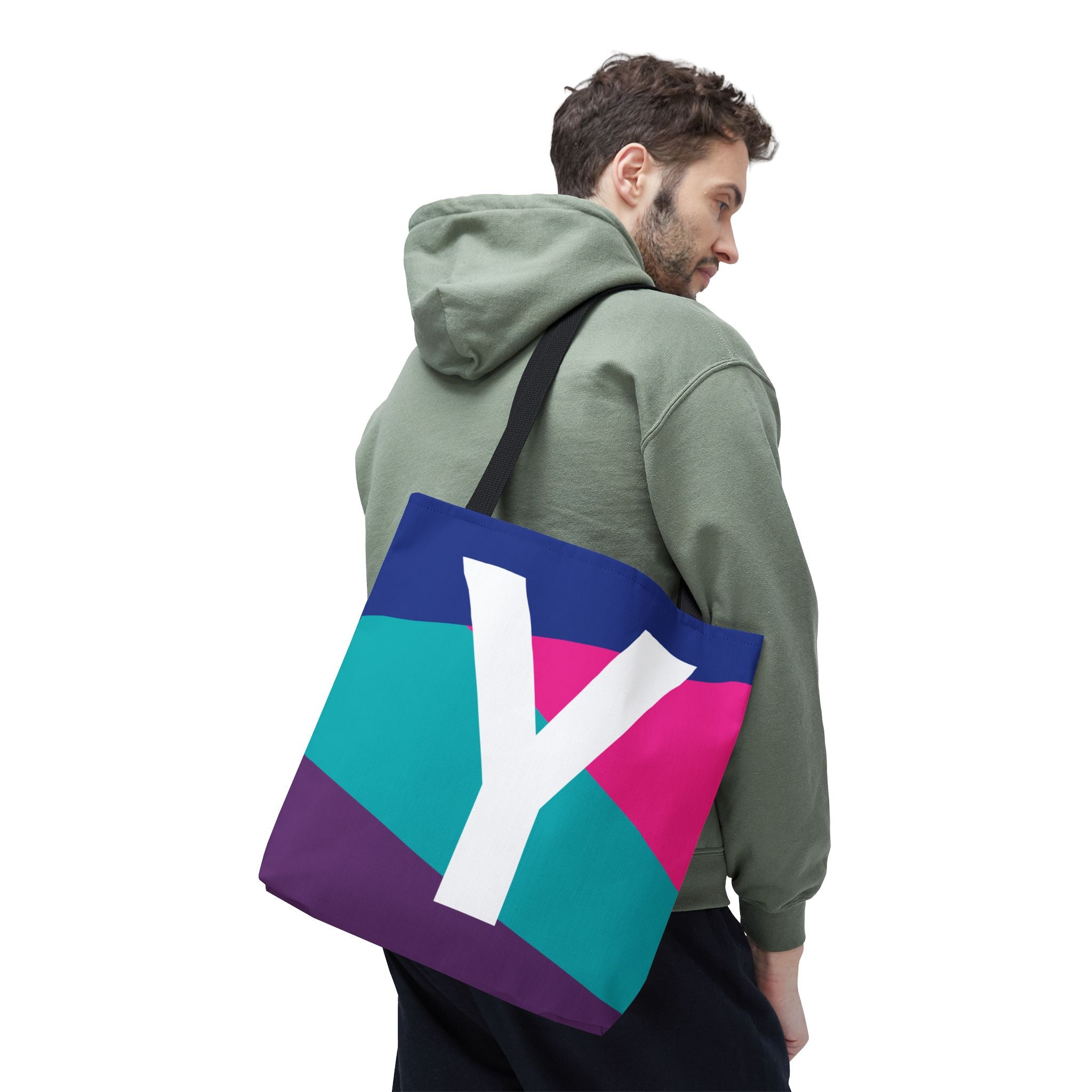 Monogram 'Y' Colorblock Tote Bag — Personalized Initial Y Shoulder Tote