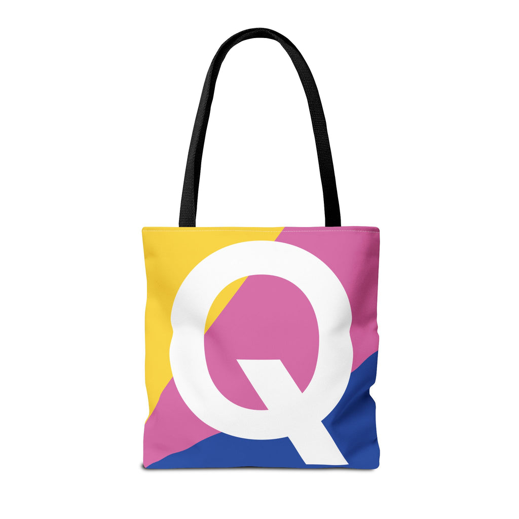 Monogram 'Q' Colorblock Tote Bag — Personalized Initial Q Shoulder Tote