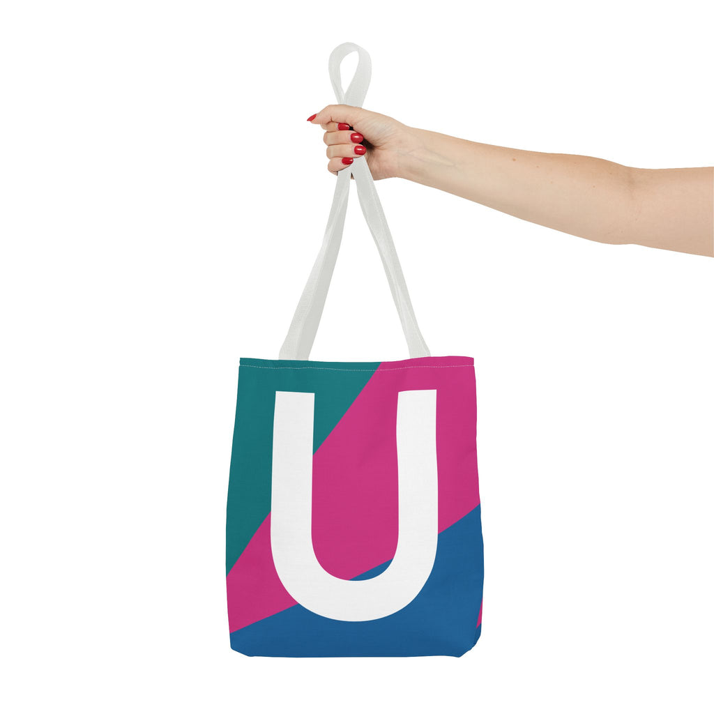 Monogram 'U' Colorblock Tote Bag — Personalized Initial U Shoulder Tote