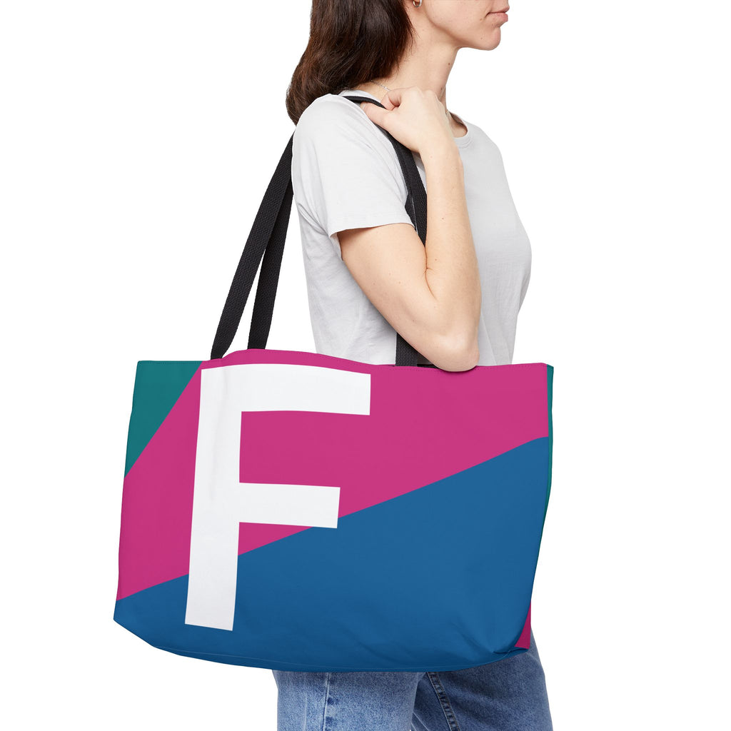 Personalized 'F' Colorblock Tote Bag — Monogram Weekender Tote