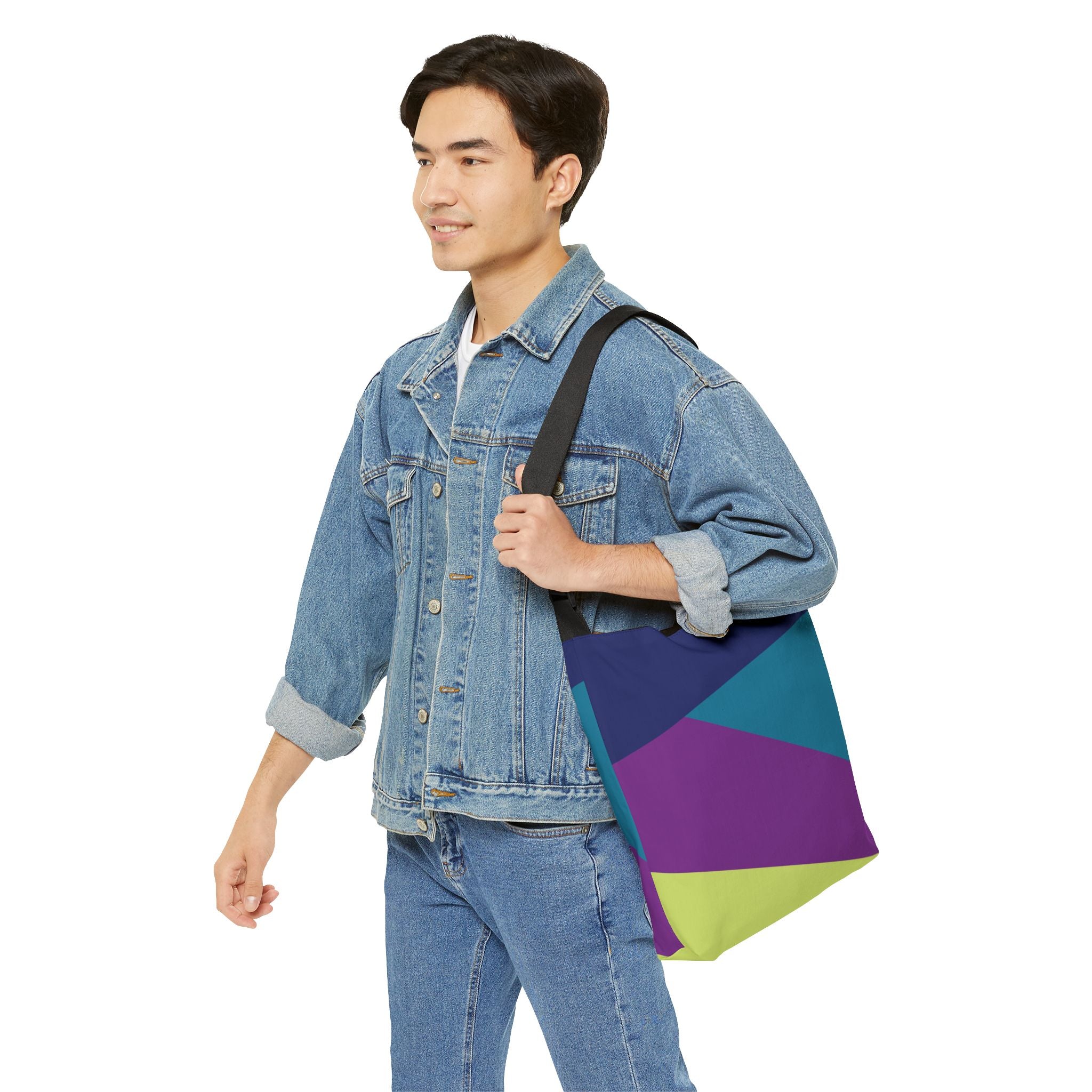 Colorblock Geometric Tote Bag — Adjustable Strap, Bright Abstract Pattern
