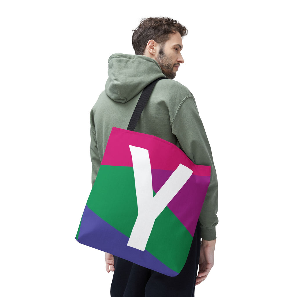 Monogram 'Y' Colorblock Tote Bag — Personalized Initial Y Shoulder Tote