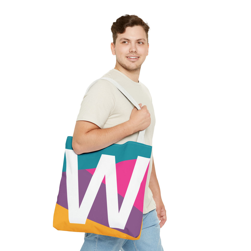Monogram 'W' Colorblock Tote Bag — Personalized Initial W Shoulder Tote