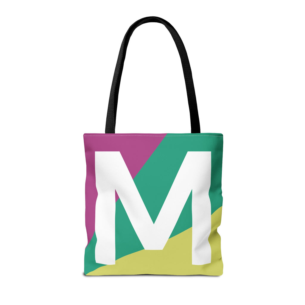 Monogram 'M' Colorblock Tote Bag — Personalized Initial M Shoulder Tote