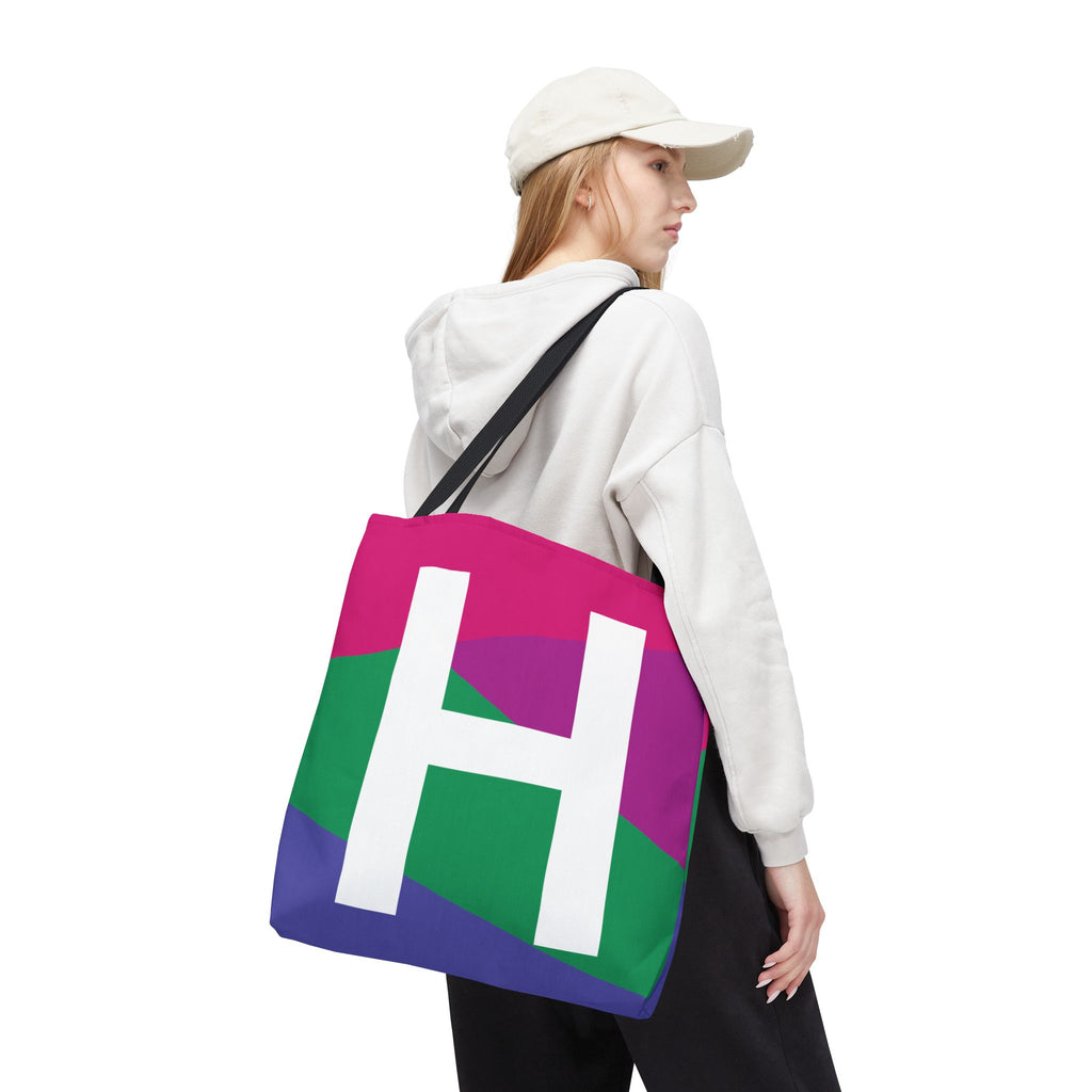 Monogram 'H' Colorblock Tote Bag — Personalized Initial H Shoulder Tote