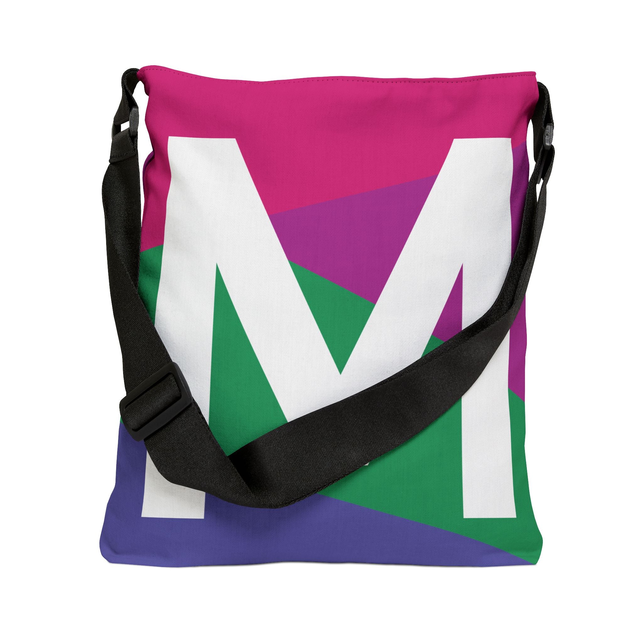 Initial Letter 'M' Colorblock Adjustable Tote Bag — Monogram Alphabet Shoulder Bag