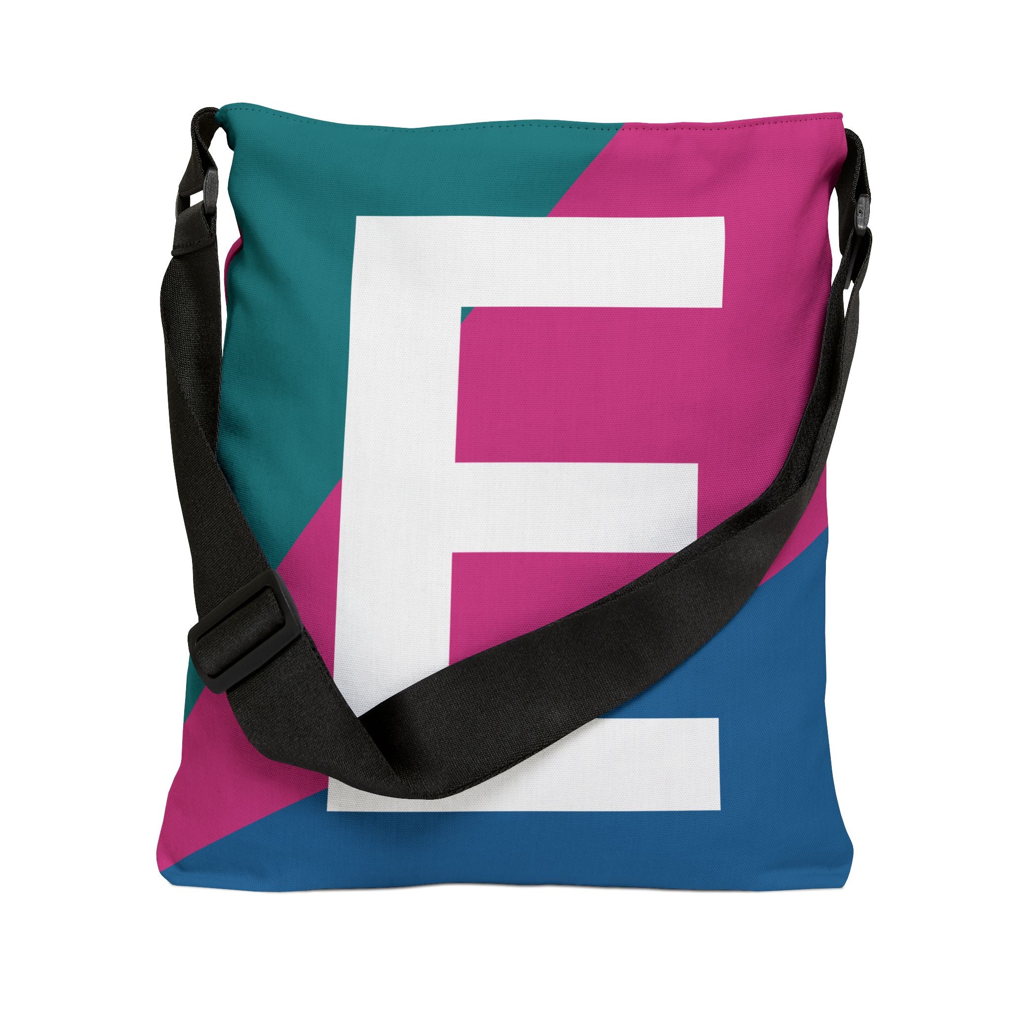Initial Letter 'E' Colorblock Adjustable Tote Bag — Monogram Alphabet Shoulder Bag