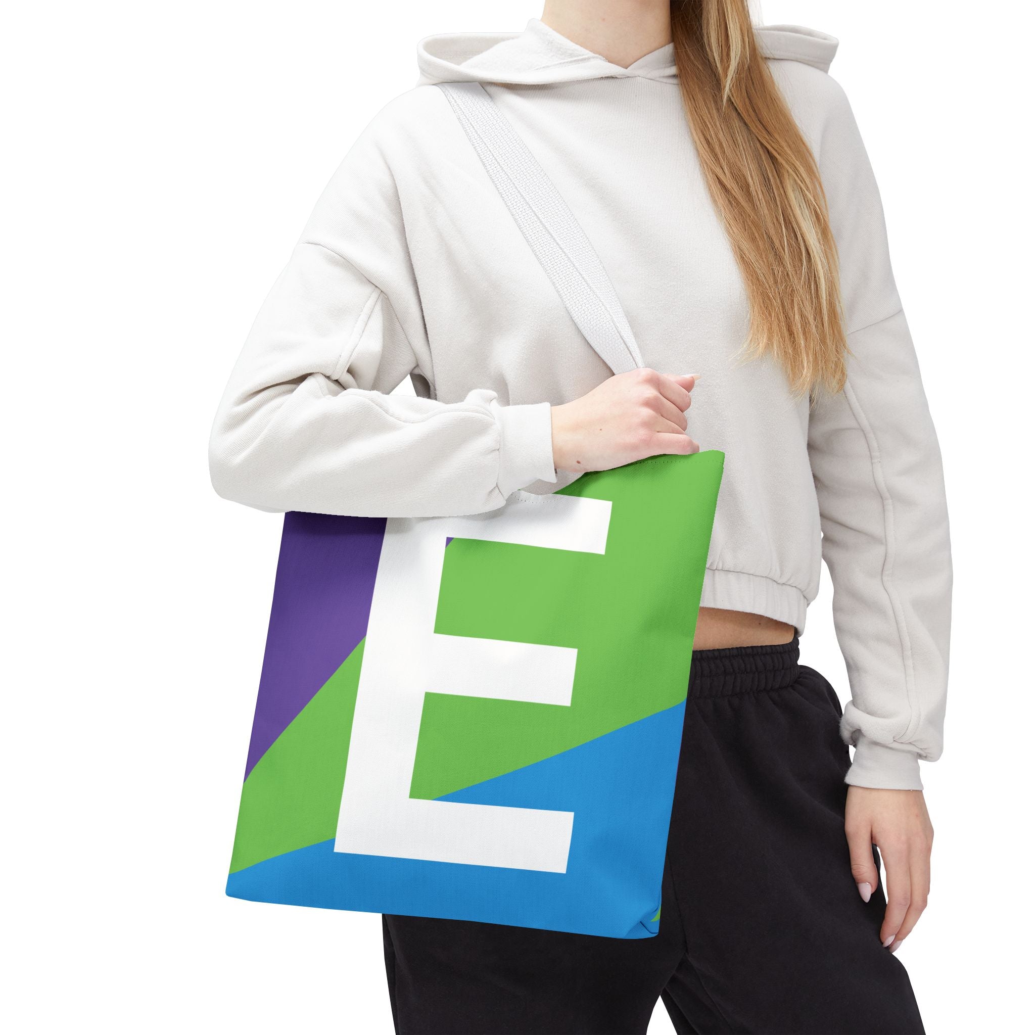 Monogram 'E' Colorblock Tote Bag — Personalized Initial E Shoulder Tote