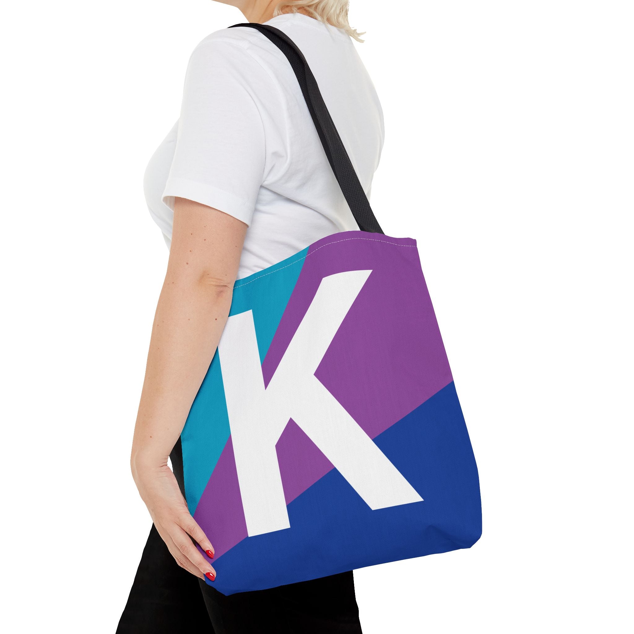 Monogram 'K' Colorblock Tote Bag — Personalized Initial K Shoulder Tote