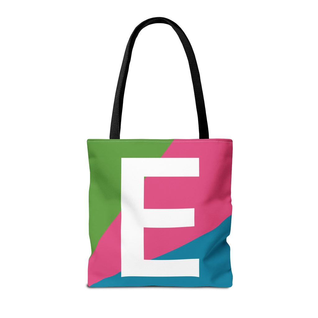 Monogram 'E' Colorblock Tote Bag — Personalized Initial E Shoulder Tote